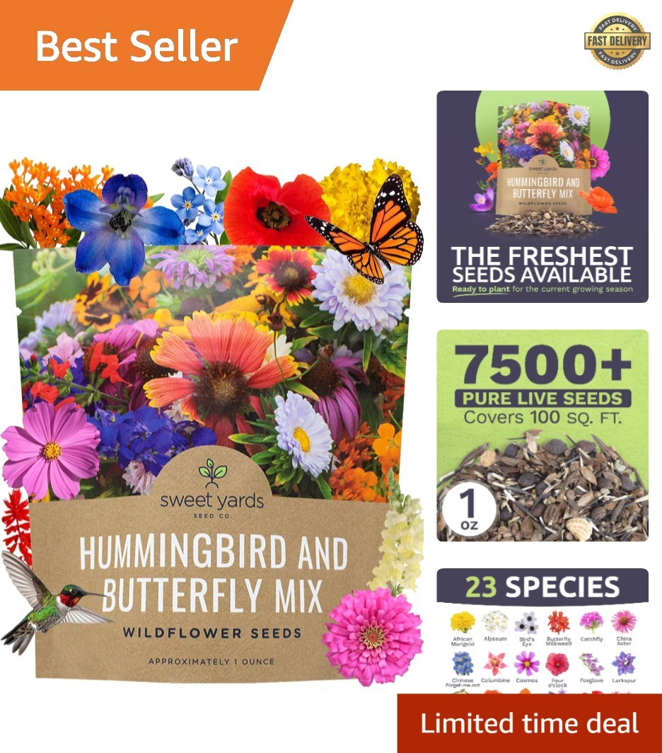 Attract Butterflies & Hummingbirds: 7,500 Heirloom Wildflower Seeds in 1 Ounce