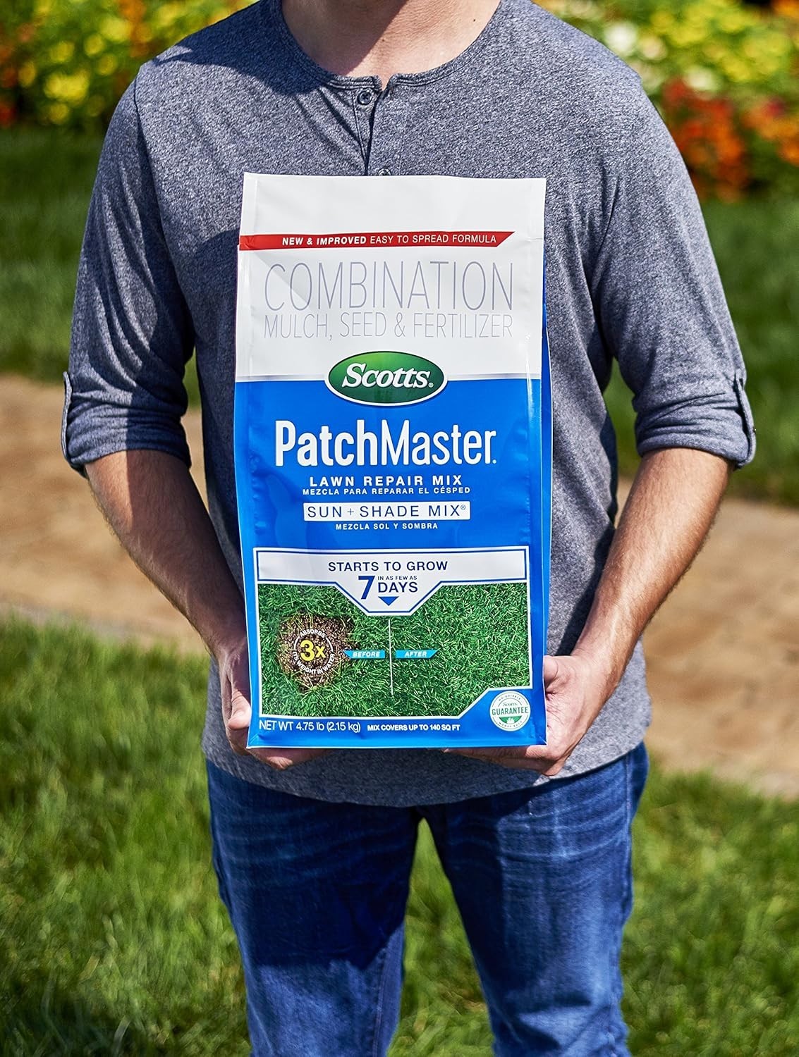 Patchmaster Lawn Repair Mix Sun + Shade Mix, Combination Grass Seed, Fertilizer,