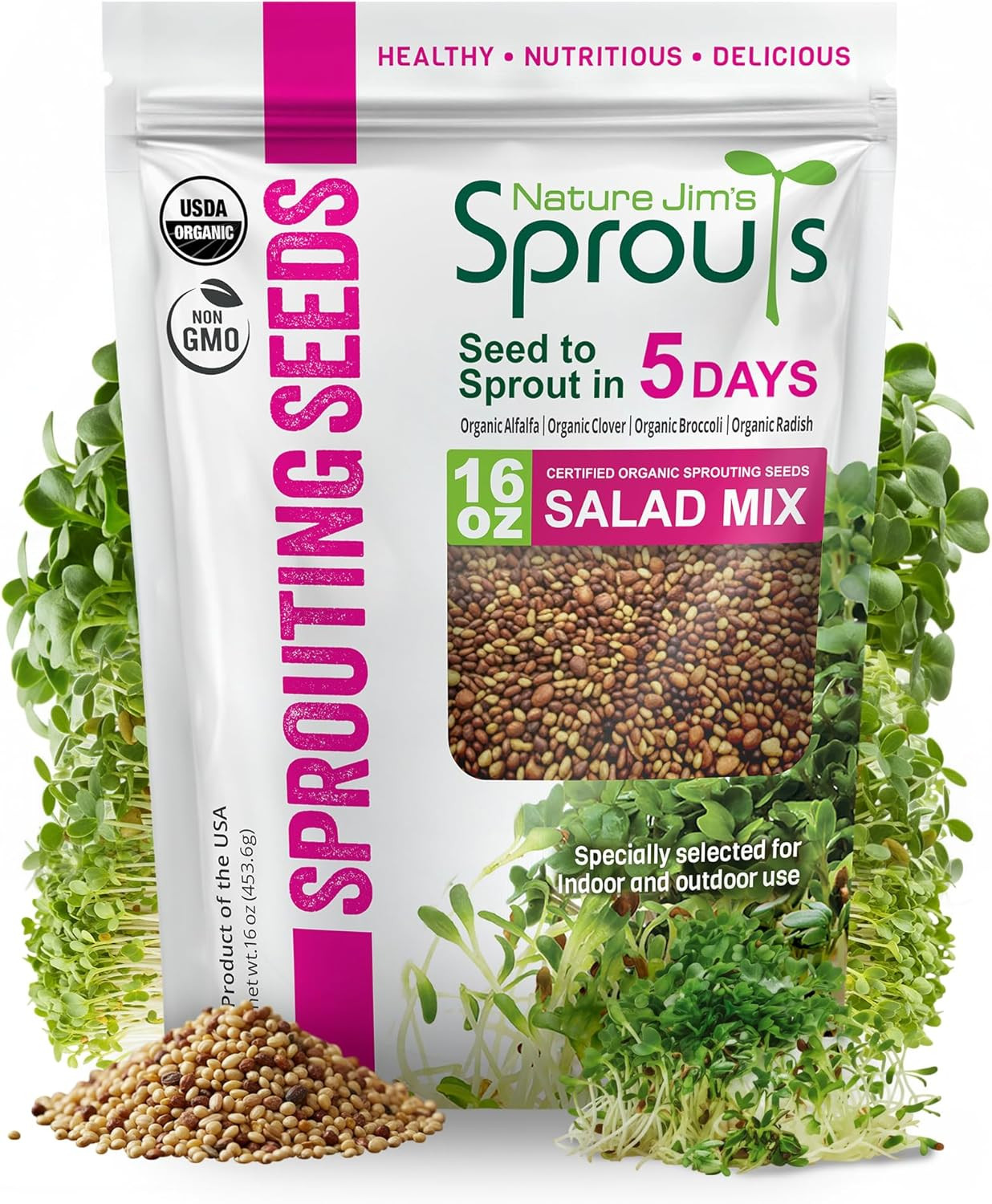 Nature Jim’s Sprouts Organic Salad Mix – Non-GMO Microgreen Seeds, Perfect for G