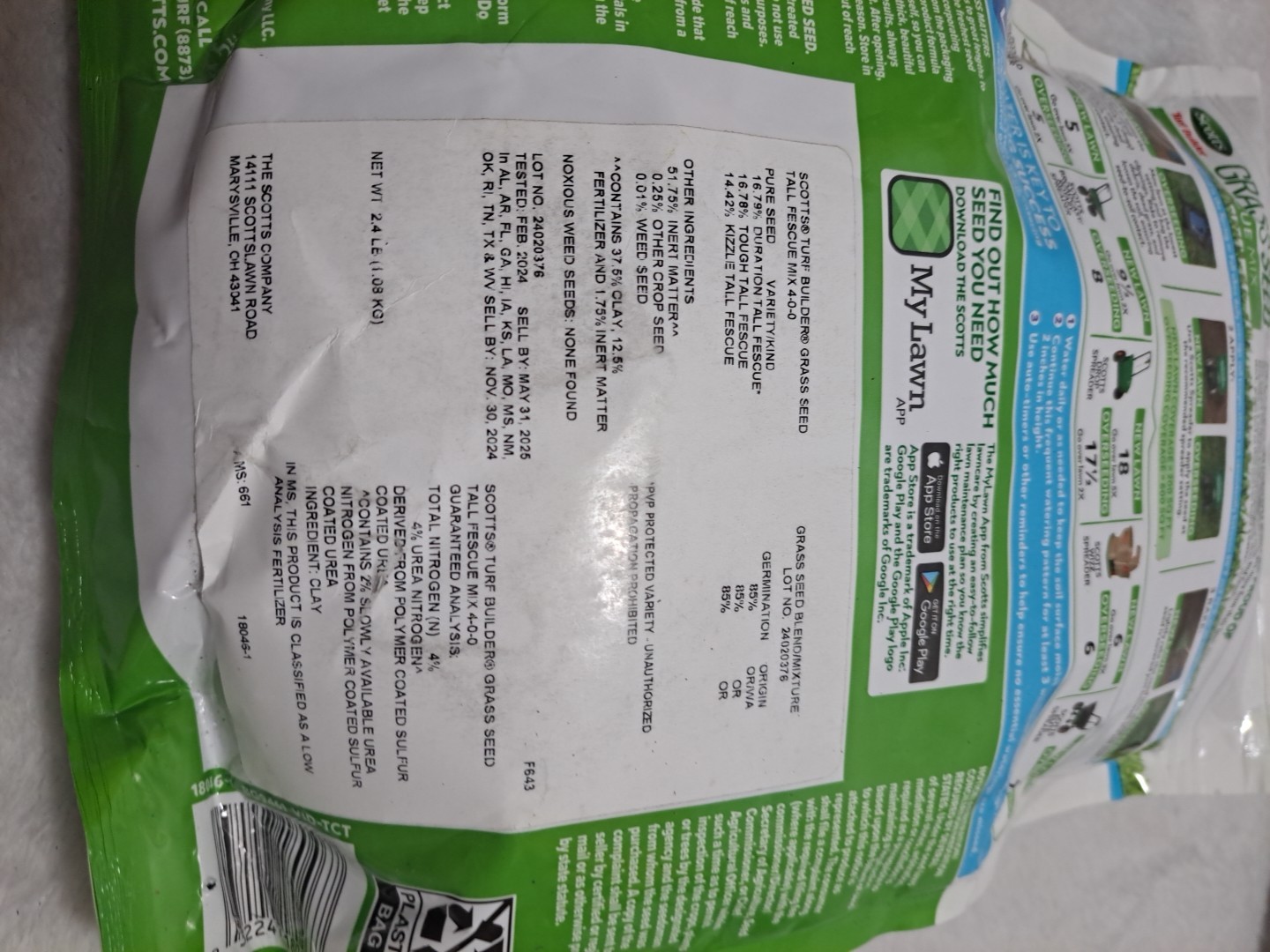 Scott’s Turk Builder Grass Seed Tall Fescue Mix 2.4lb Sealed New