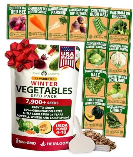 12 Winter Vegetable Seeds Heirloom,Fall & Winter Vegetable Seeds for Planting