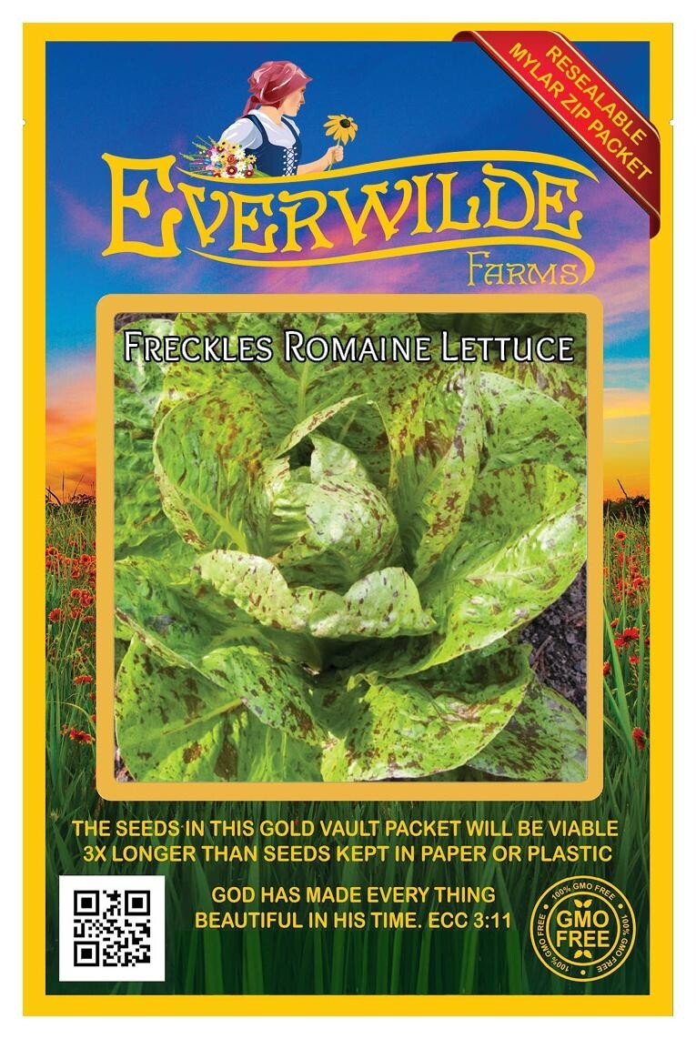 1000 Freckles Romaine Lettuce Seeds – Everwilde Farms Mylar Seed Packet