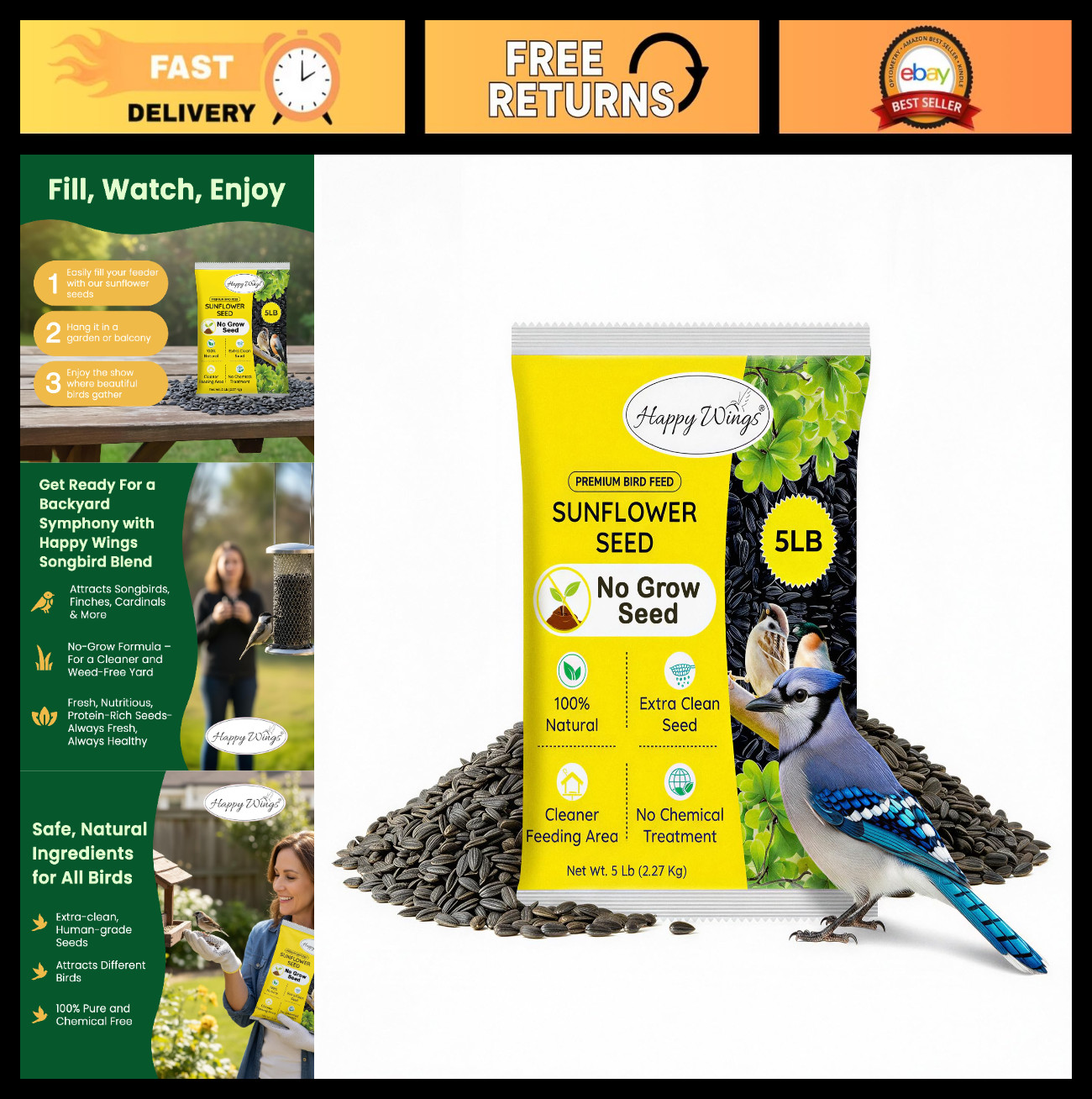 Premium Black Oil Sunflower Seeds 5 lb – Wild Bird Food for Cardinals, Finches &