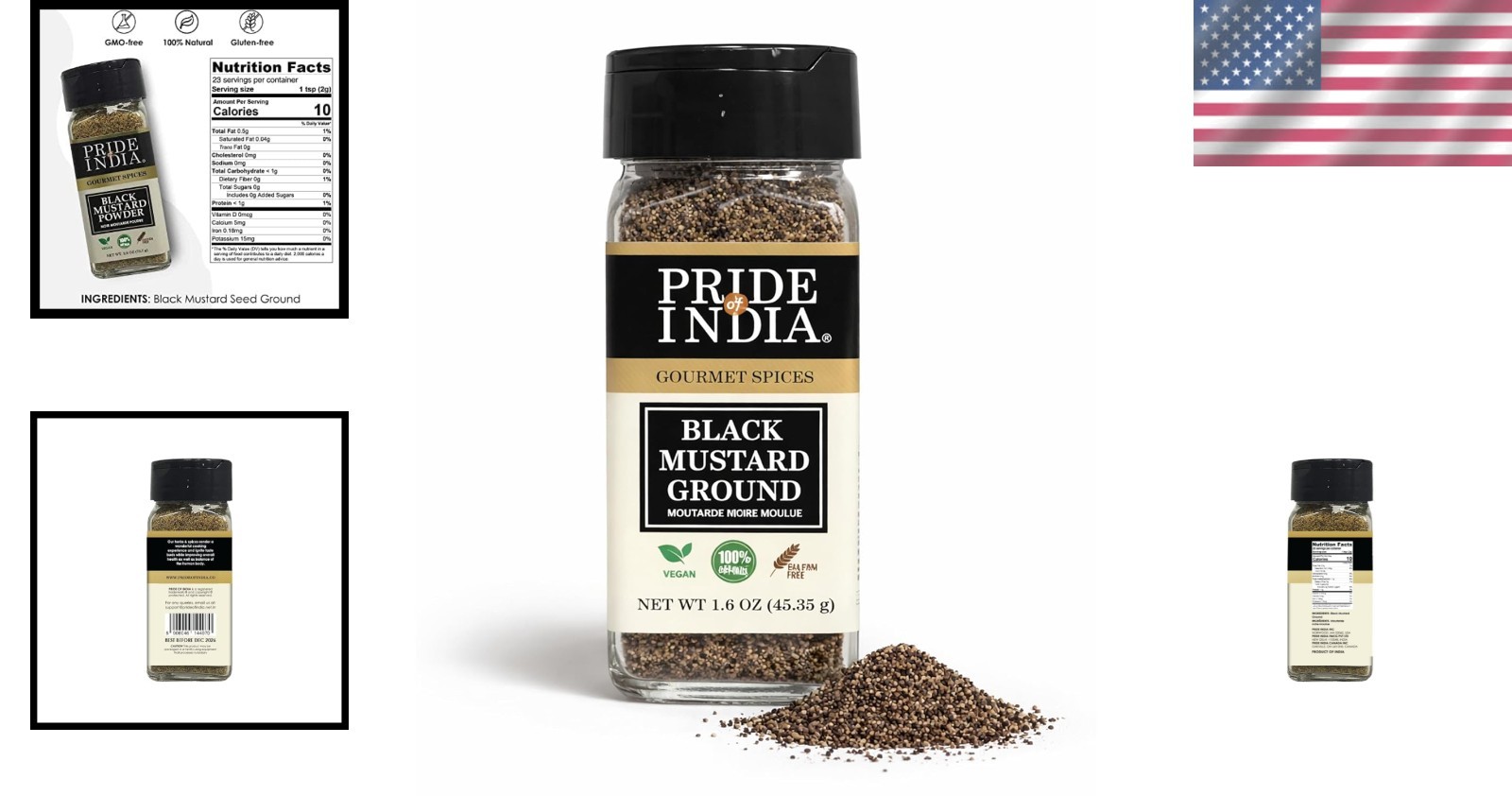 Gourmet Ground Black Mustard Seed – Pungent Flavor in 2.6 oz Easy Sifter Bottle