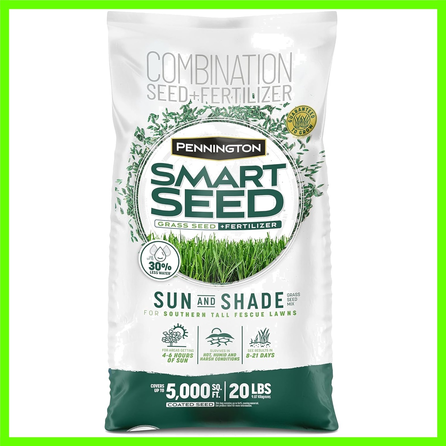 Smart Seed Sun and Shade Tall Fescue Grass Seed Mix for Southern Lawns 20 lb