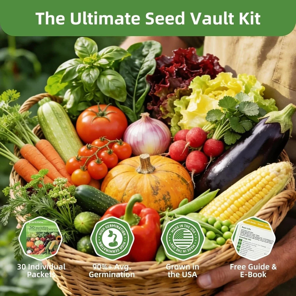 Seed Vault Heirloom Vegetable Seeds Kit, 15,000+ Non-GMO, Survival Gear