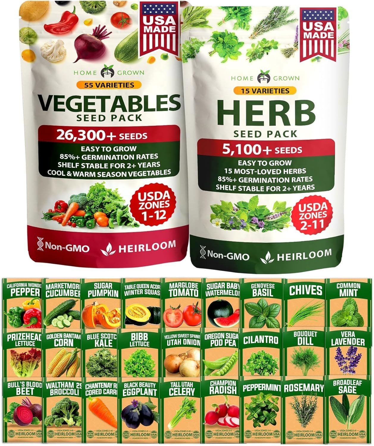 70 Variety Non-GMO Heirloom Seed Kit – 32,000+ Seeds for -Round Gardening