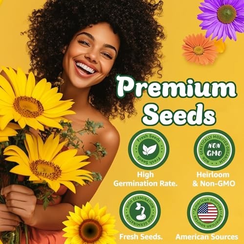 5000+ Non-GMO Sunflower Seeds Mix – 15 Varieties, Heirloom, High Germination, Ga