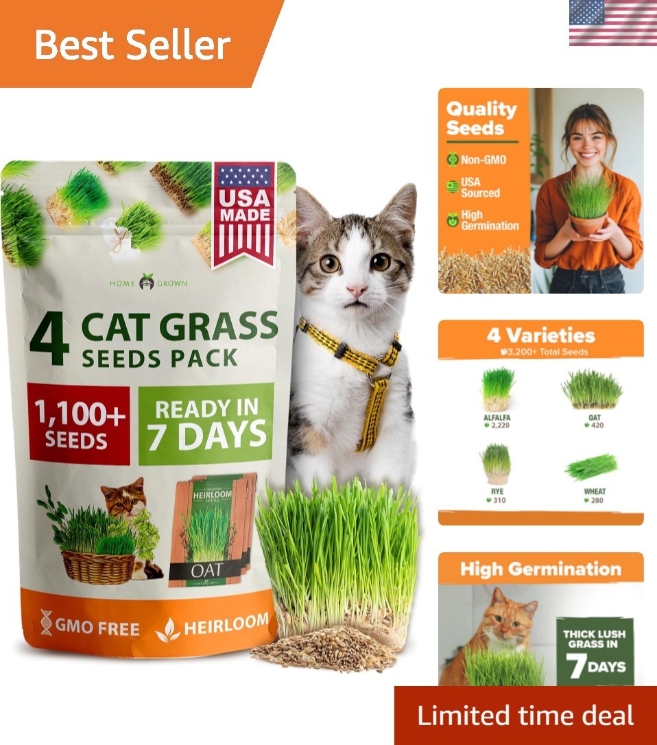 Cat Grass Seed Mix – Non-GMO Oat, Alfalfa, Rye & Wheat Seeds for Cats | Indoo…