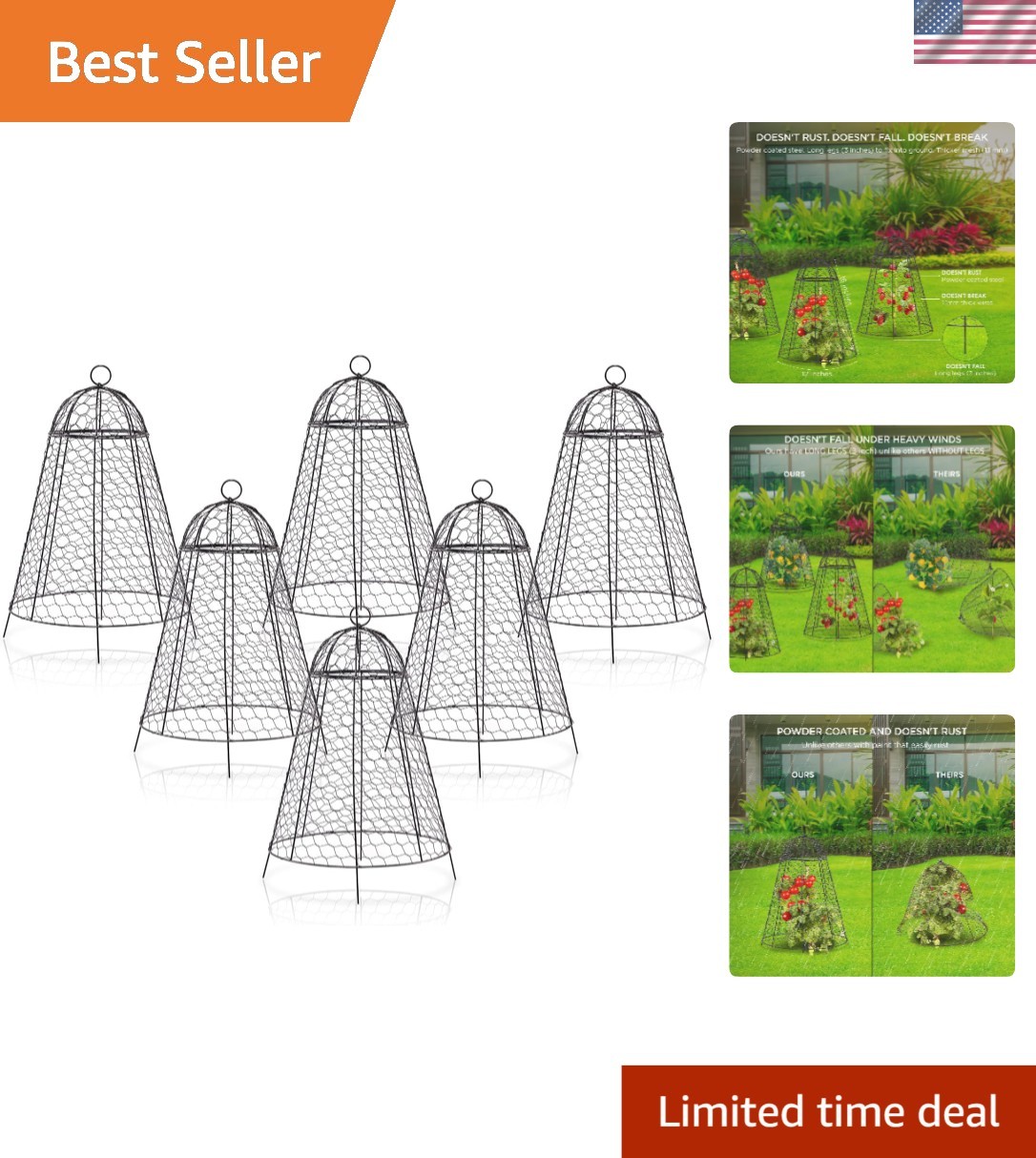 Extra Large Garden Cloches, Rustproof Plant Protectors, Set of 6, 12” x 20”