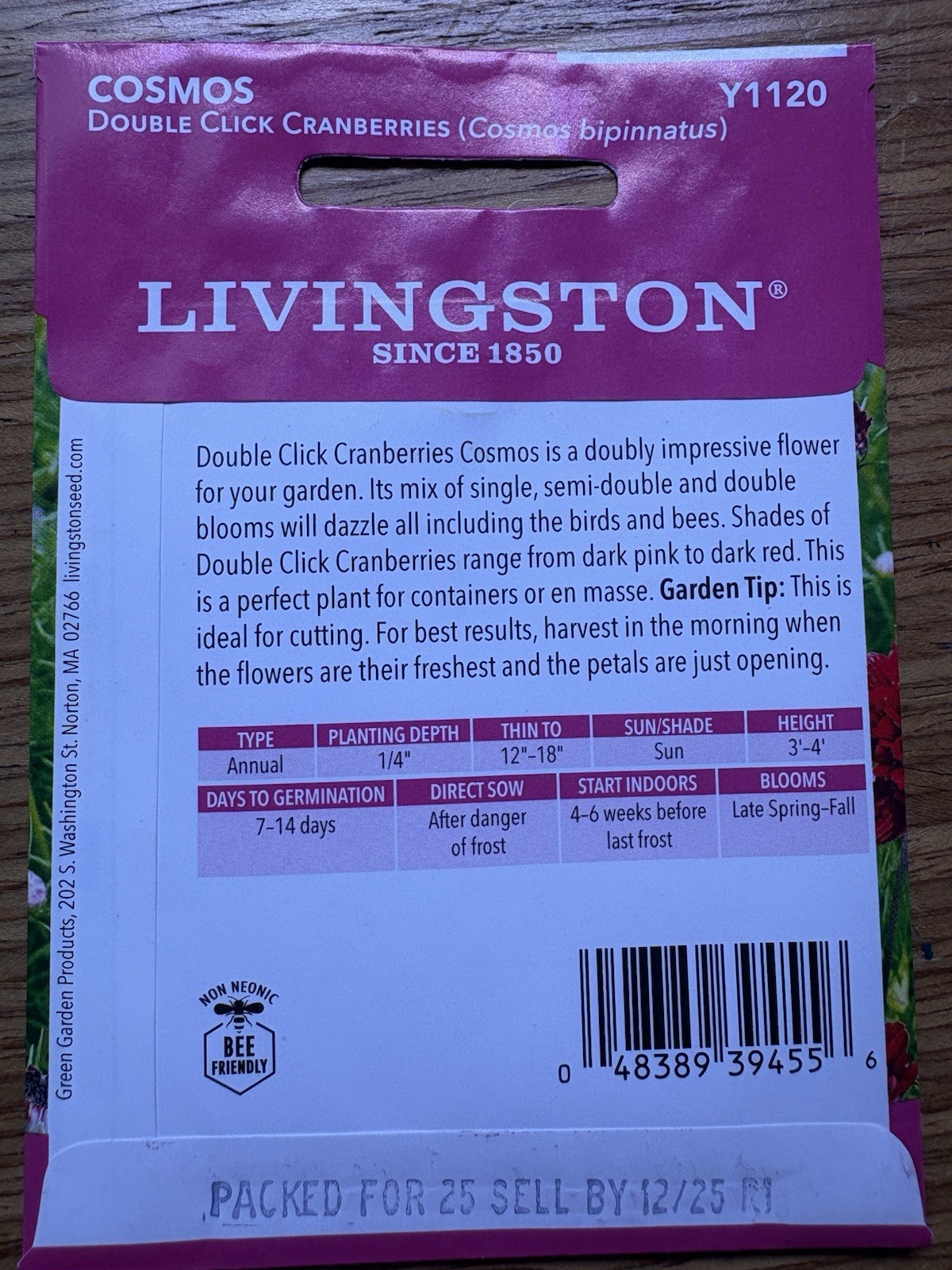 6 PACKS Livingston Seed Company Cosmos Double Click Cranberries Flowering Seeds