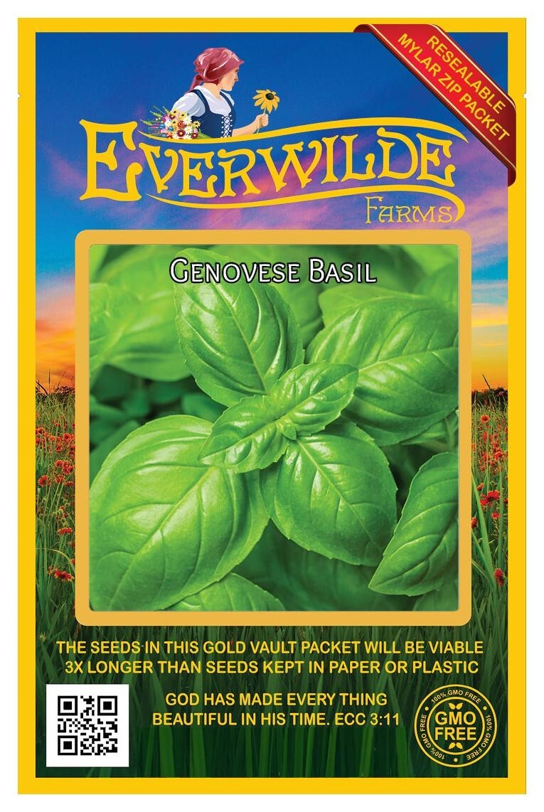 1 Oz Genovese Basil Herb Seeds – Everwilde Farms Mylar Seed Packet