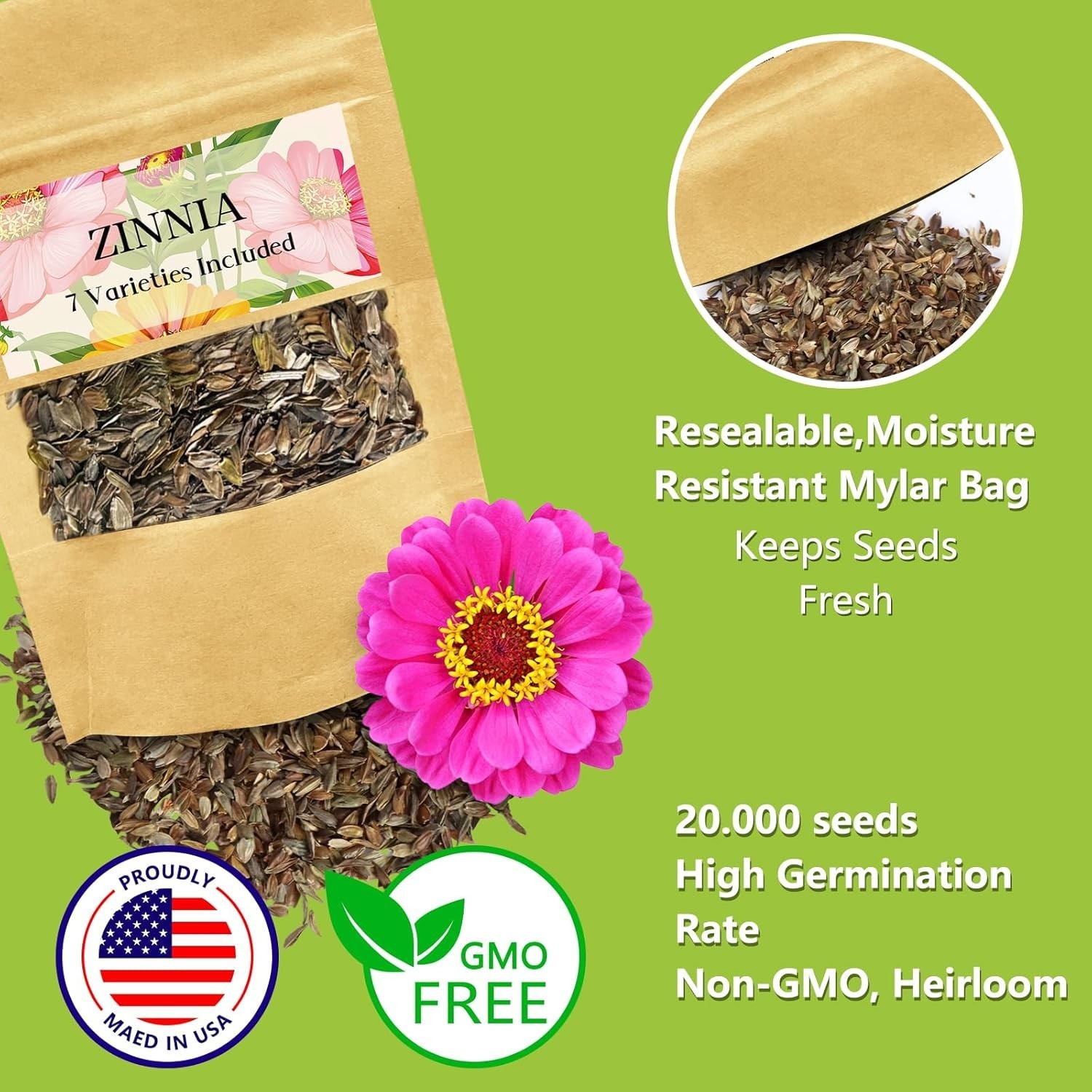 Giant Zinnia Seeds – 20,000+ High Germination Rate for Colorful Outdoor Blooms