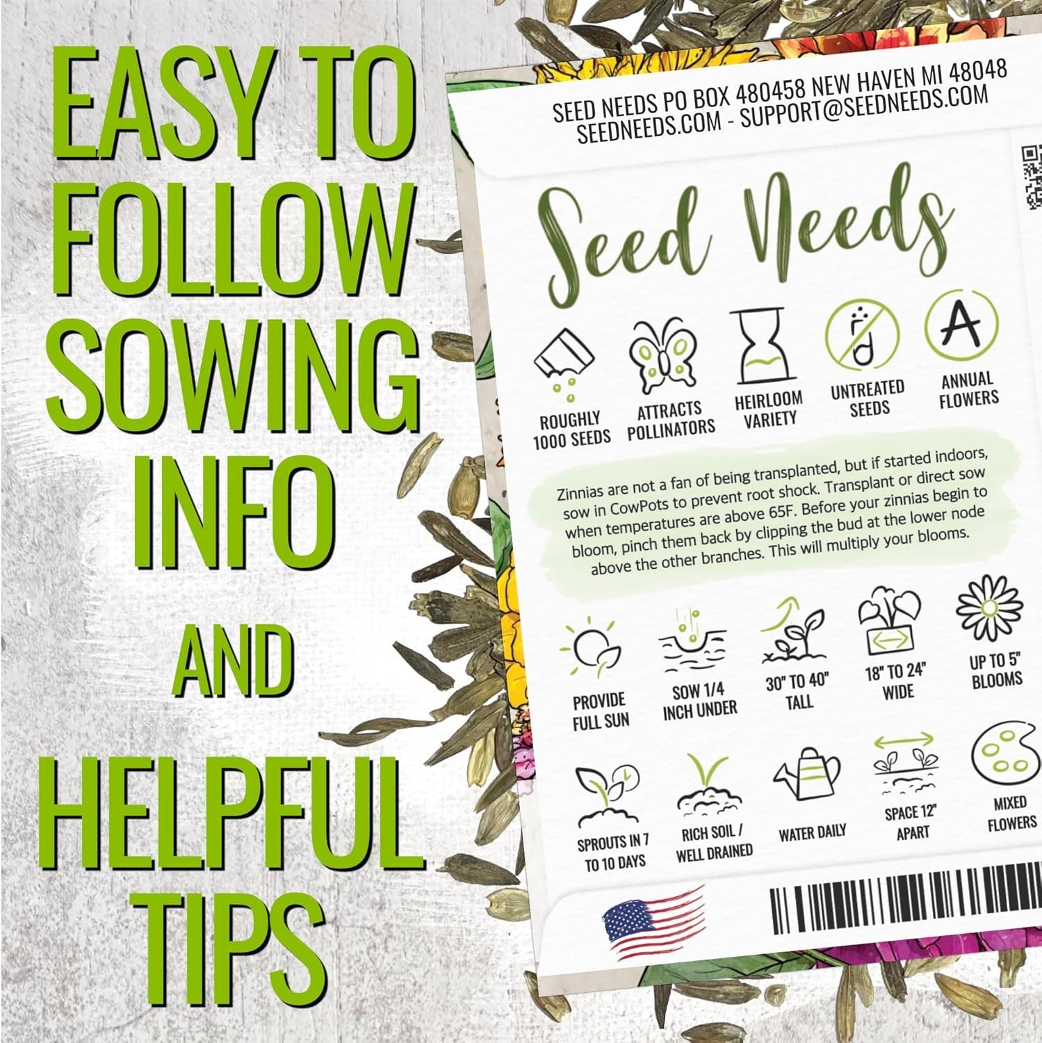 Heirloom Zinnia Seeds – 15+ Varieties, 1,000 Seeds for Cut Flower Gardens