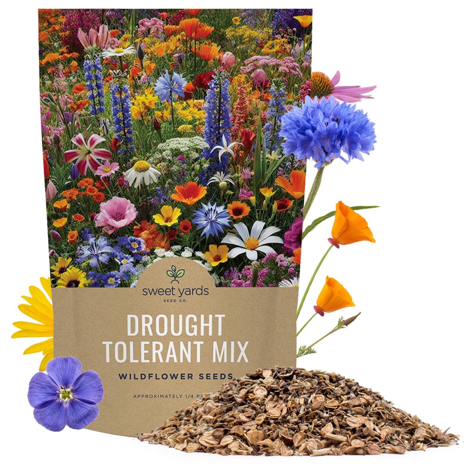 Drought Tolerant Wildflowers Mix Bulk 1/4 Pound Bag Over 30000 Seeds
