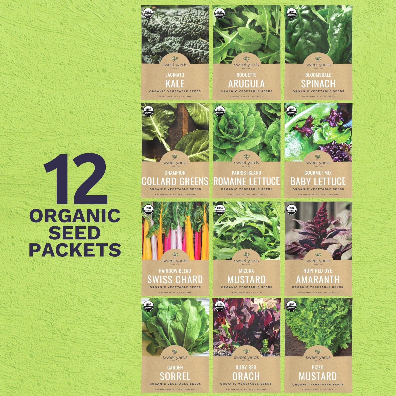 Organic Healthy Greens Seeds Variety Pack 12 Individual Packs 2026 Season …