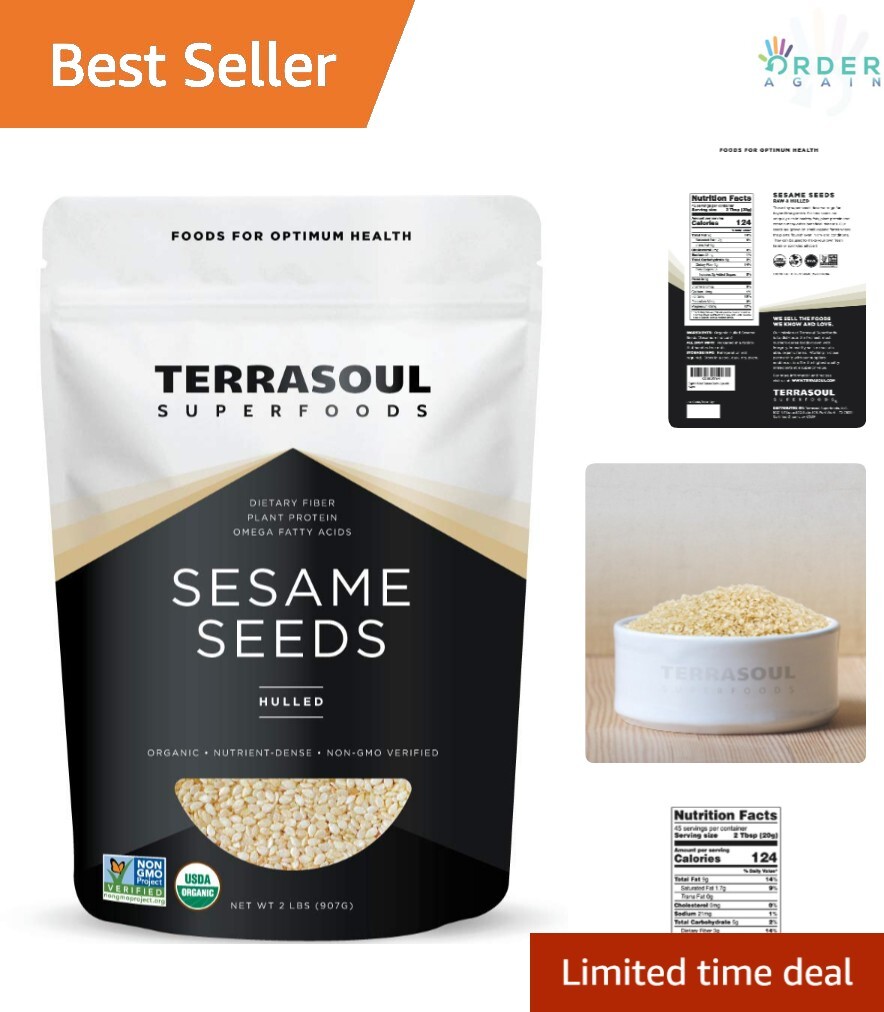 Organic Hulled Sesame Seeds 2 Lbs Raw Gluten-Free for Tahini Nutrients