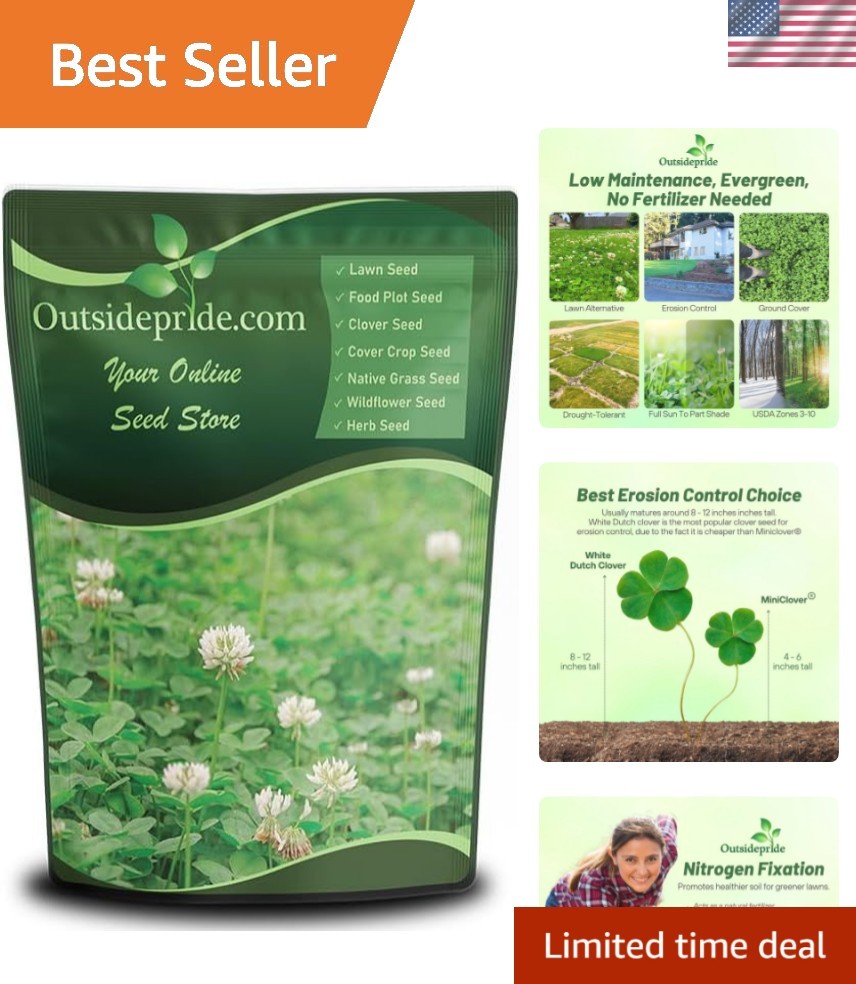 2 lbs Nitrocoated White Dutch Clover Seeds – Attracts Pollinators & Erosion C…