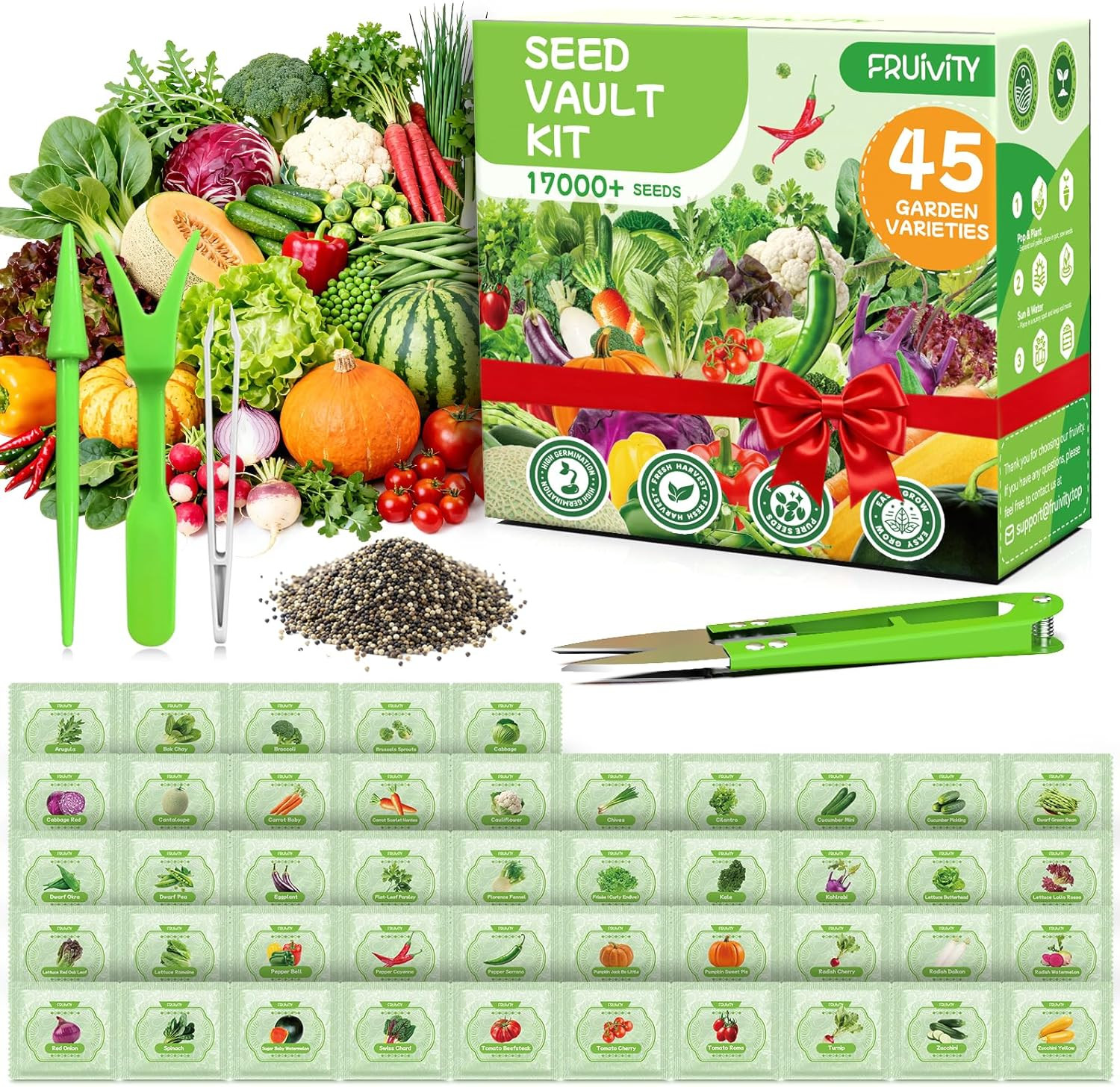 45 Vegetable Seeds Variety Pack – 17,000+ Garden Seeds for Planting Indoor & Out