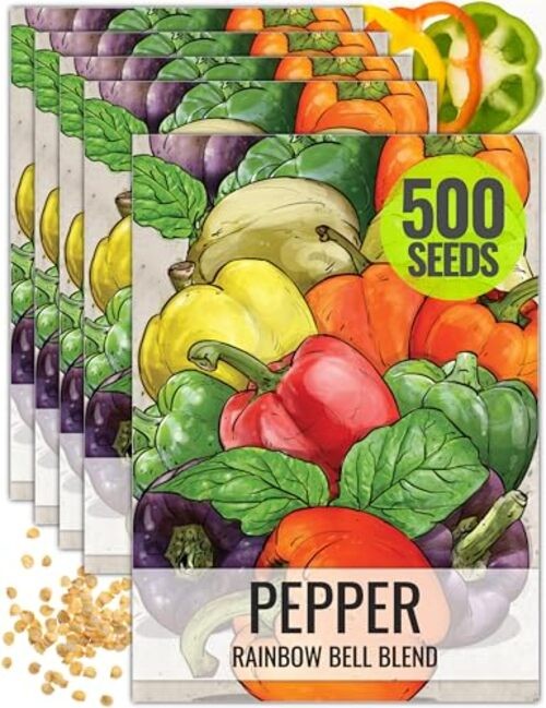 Rainbow Bell Pepper Seeds for Planting Mild Peppers – Non-GMO Heirloom 5 Packs