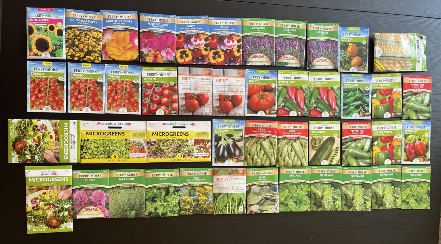 Mixed Lot 45ct Vegetable Herb Flower Seeds Ferry Morse Microgreens Garden