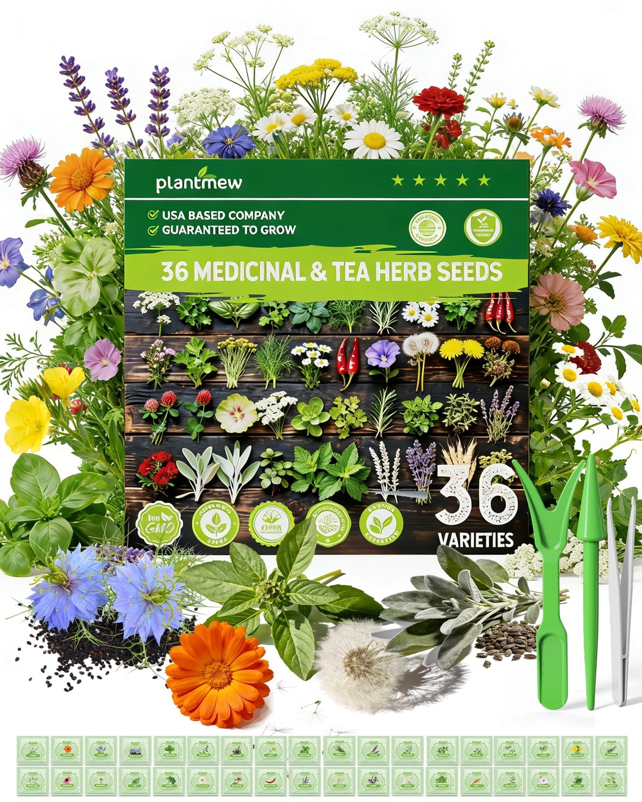 Medicinal Herb Seeds Variety Pack 36 NonGMO Herbal Tea Garden Seeds Chamomil…