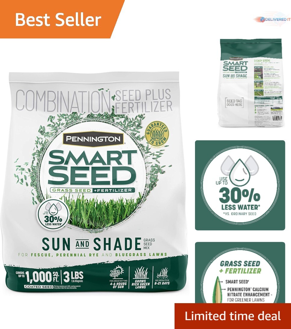 Grass Seed Blend 3 lb Drought Resistant Ideal for Sun and Shade Lawns