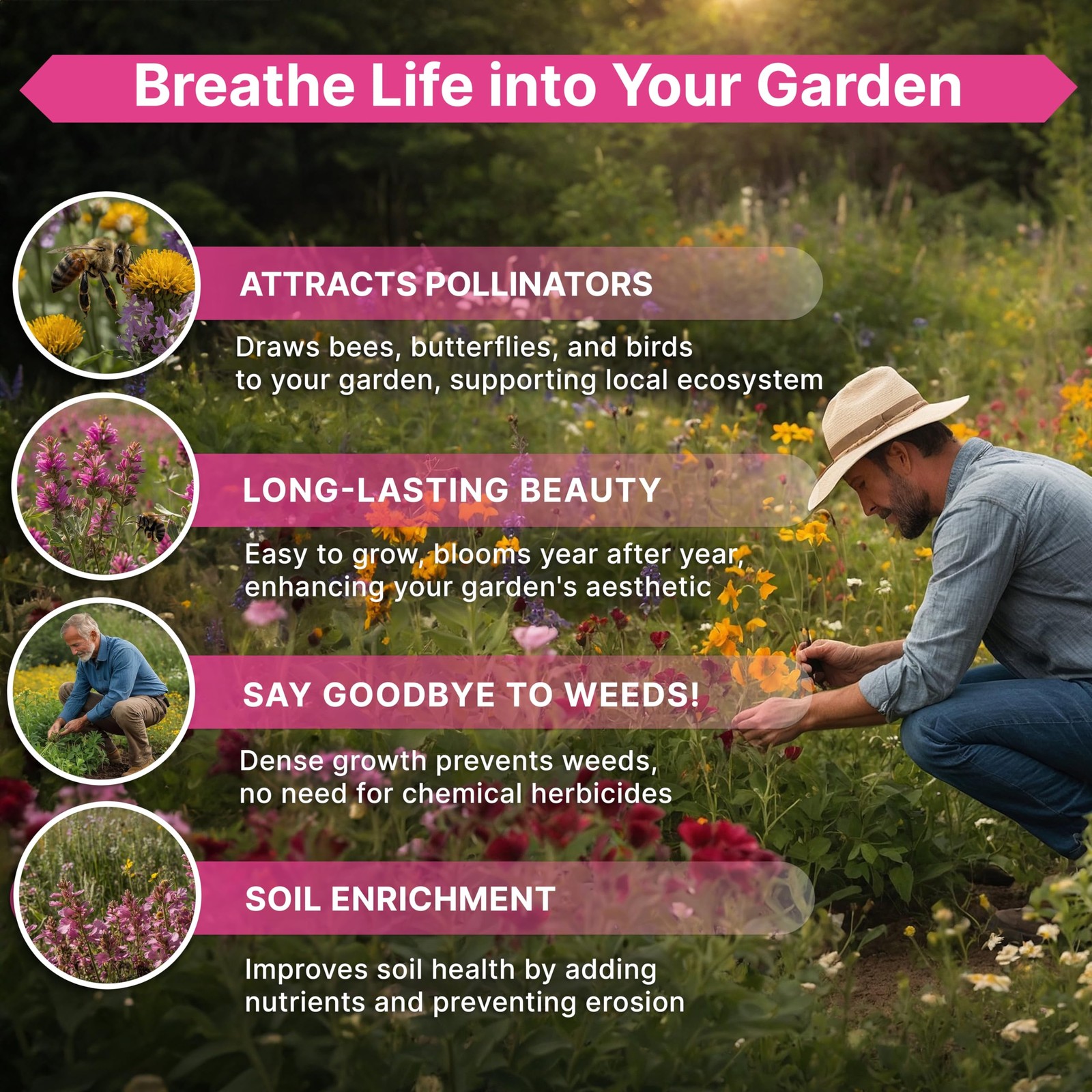 Wildflower Seed Mix for Indoor & Outdoor Gardening, 100,000+ NonGMO Seeds