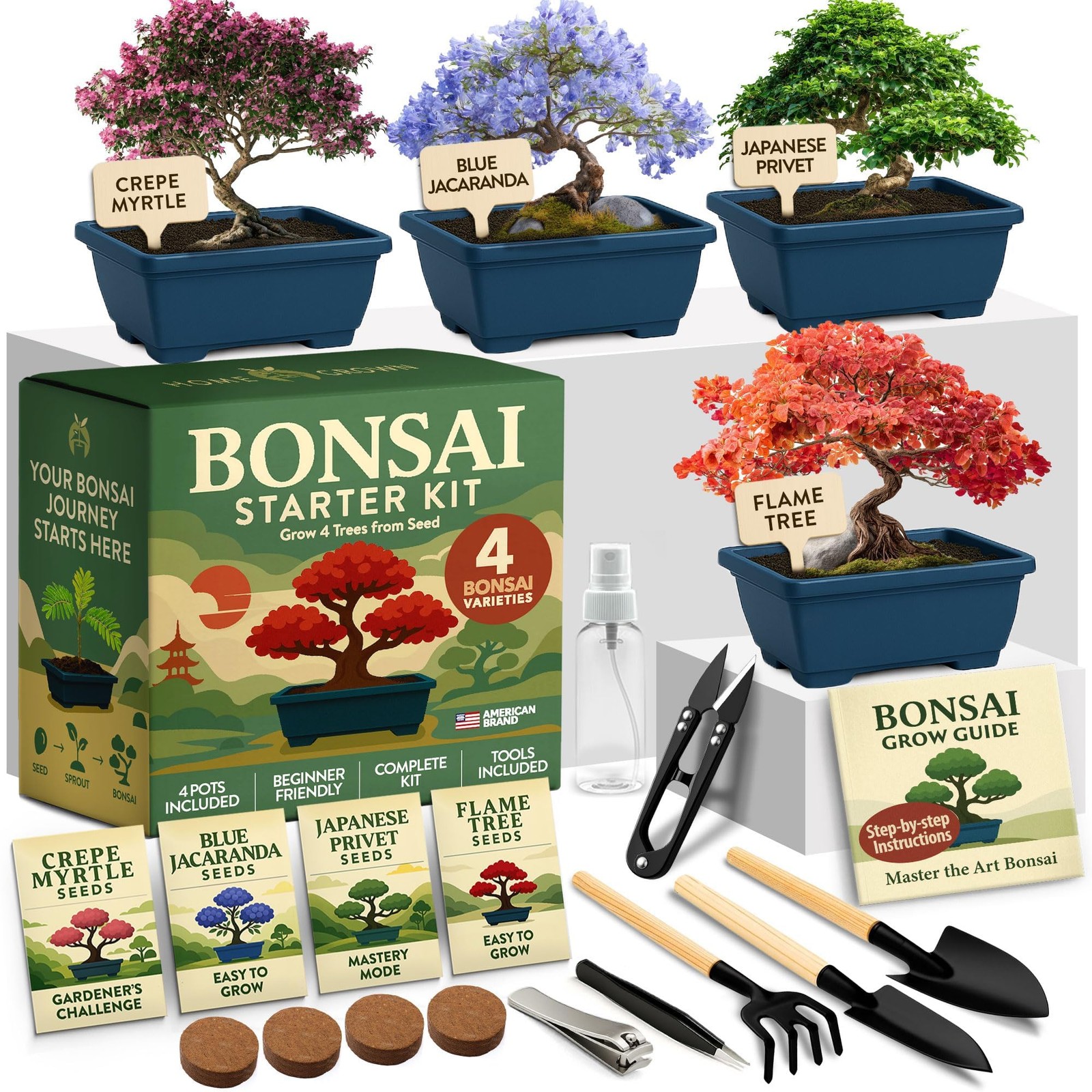 Bonsai Tree Starter Kit – Unique Christmas Gift for Adults, Men, Women – Grow 4