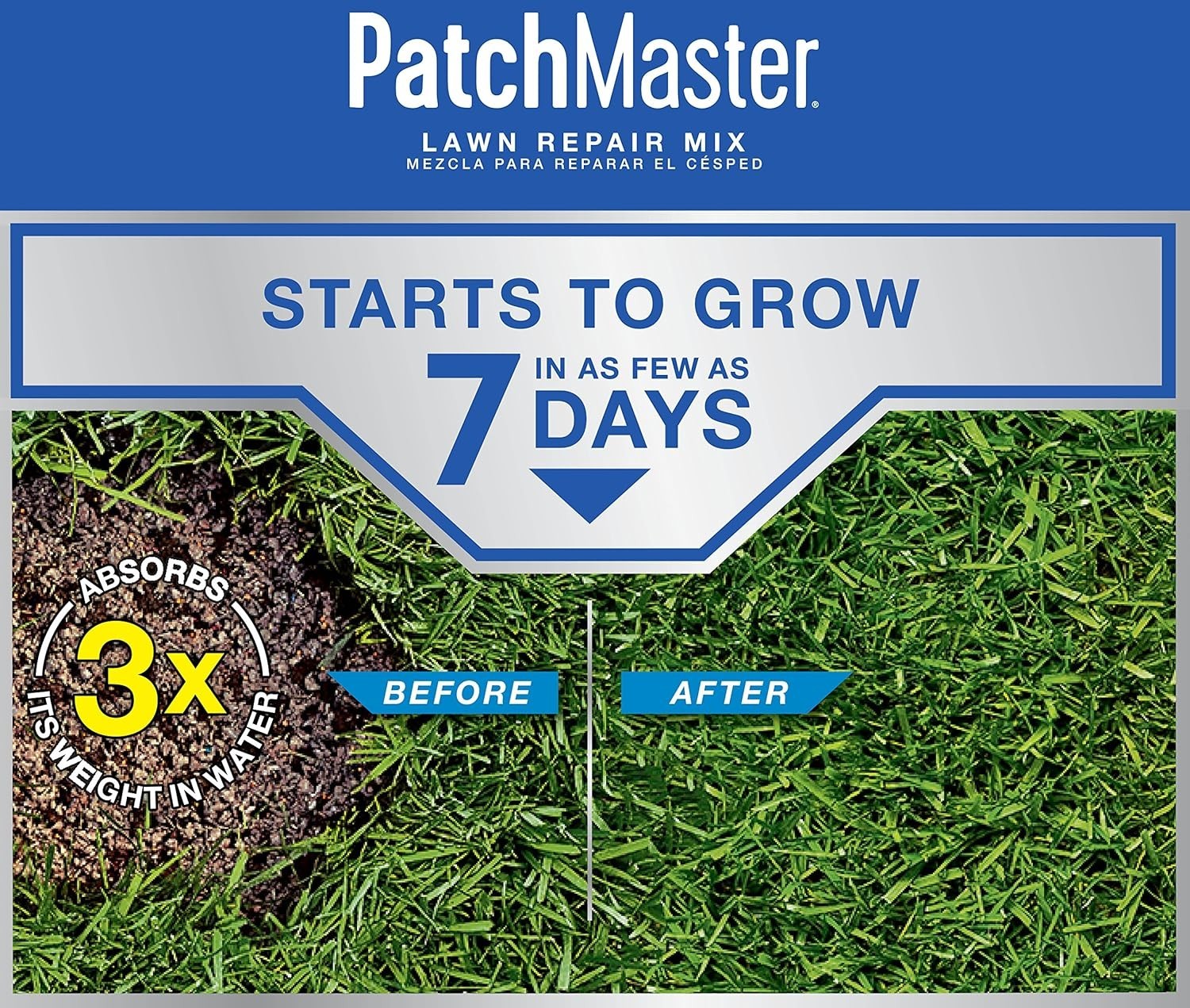 Patchmaster Lawn Repair Mix Sun + Shade Mix, Combination Grass Seed, Fertilizer,