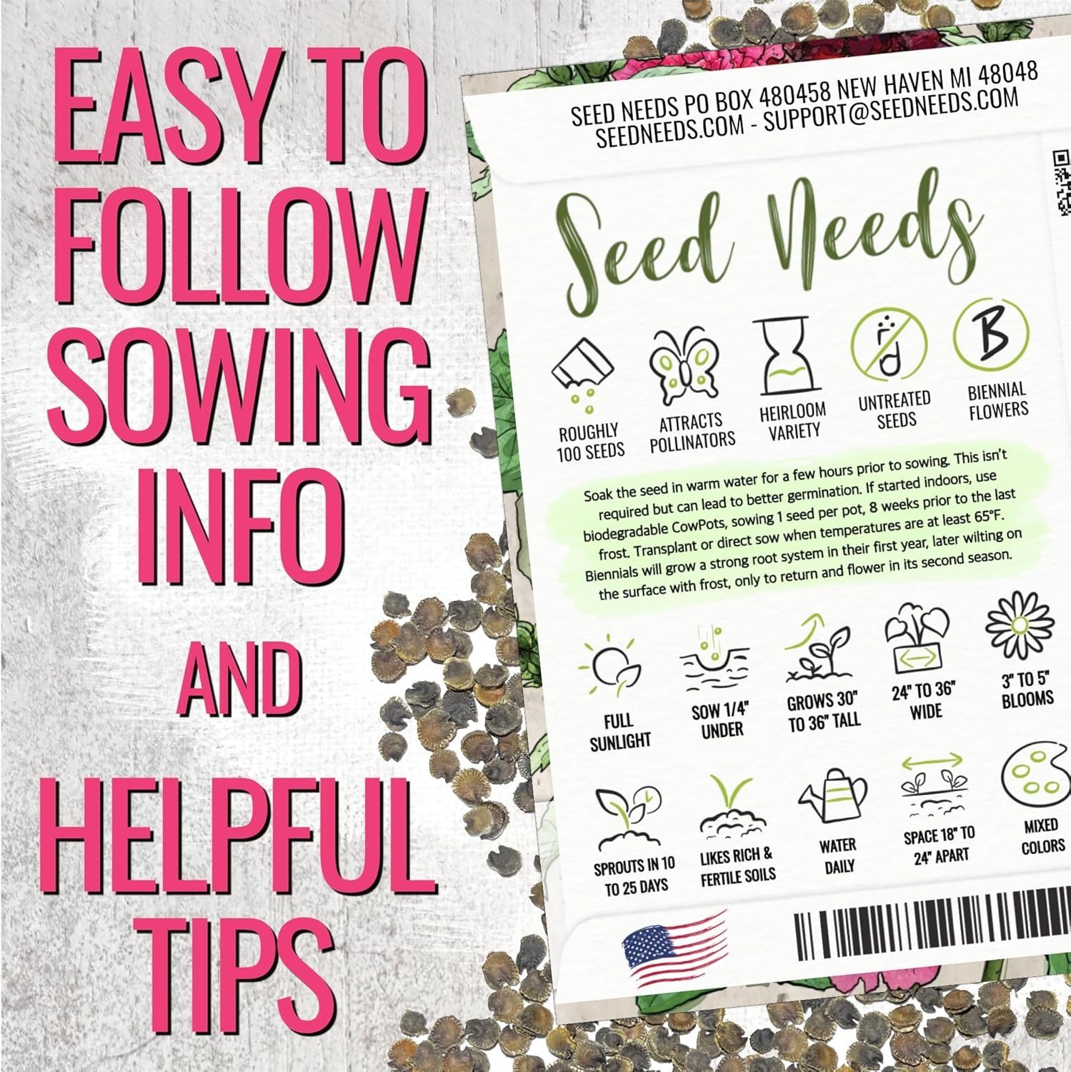Majorette Hollyhock Seeds – 100 Fertile Heirloom Seeds that Attract Pollinators