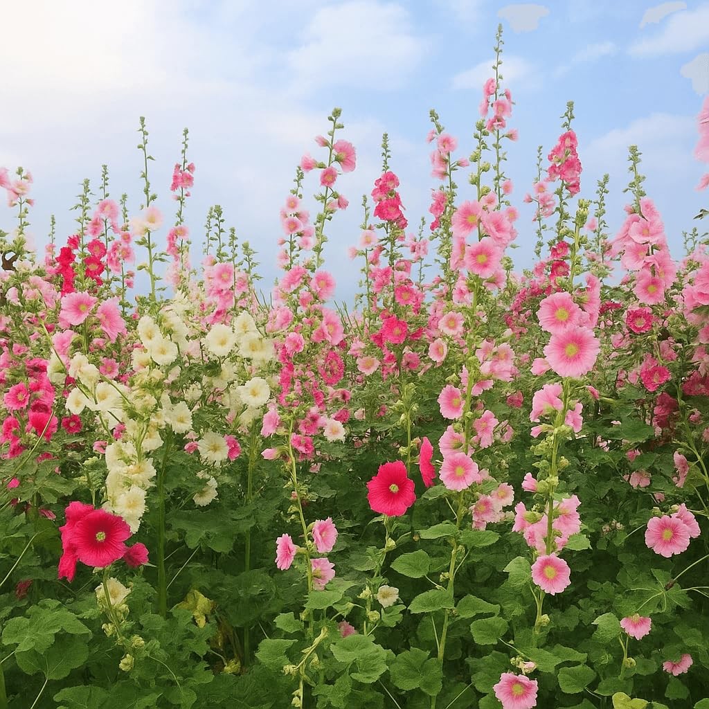 Hollyhock Seeds 3000+ Bulk Pack – Mixed-Color Perennial Blooms, Attracts Poll…