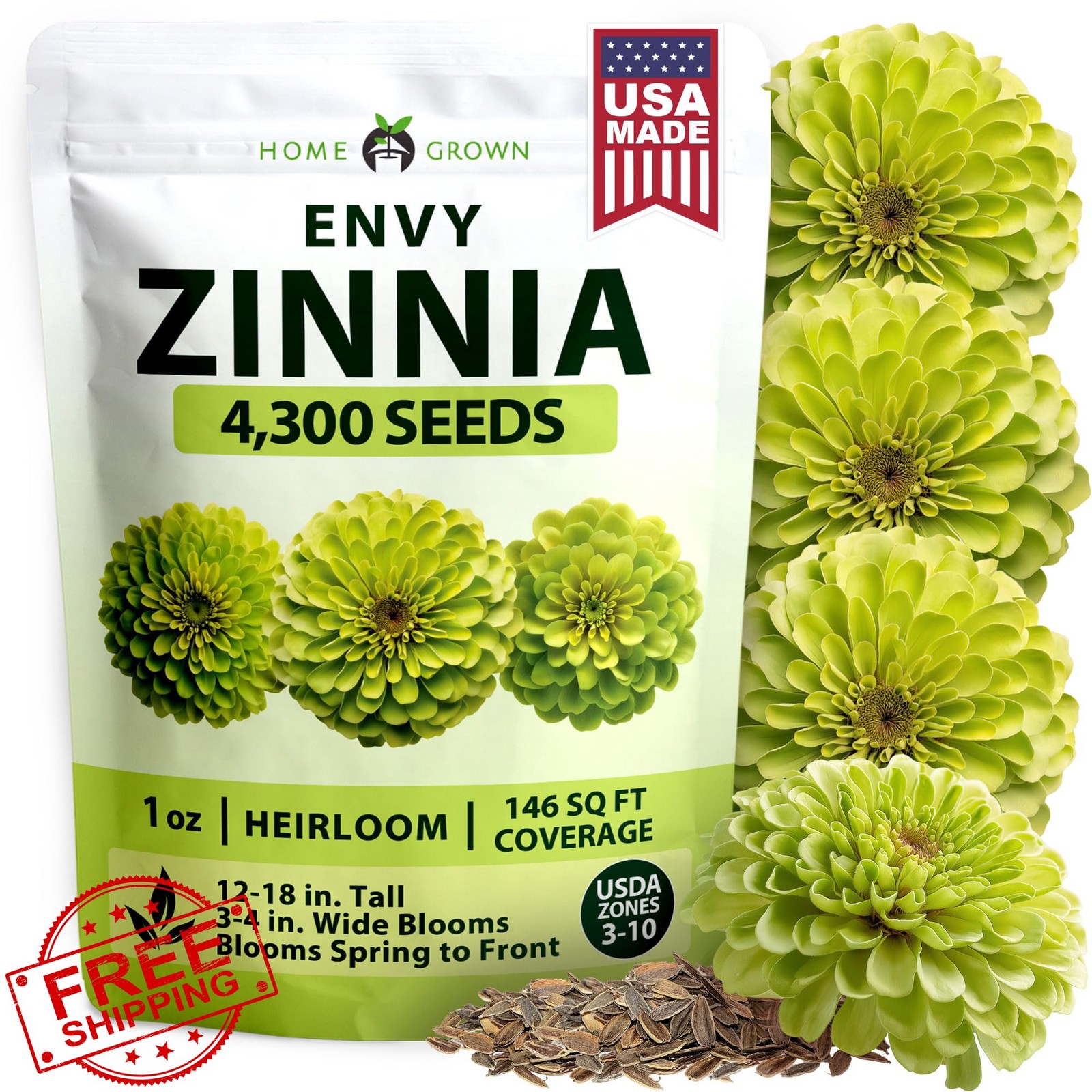 HOME GROWN Seeds Green Zinnia Envy 1 oz