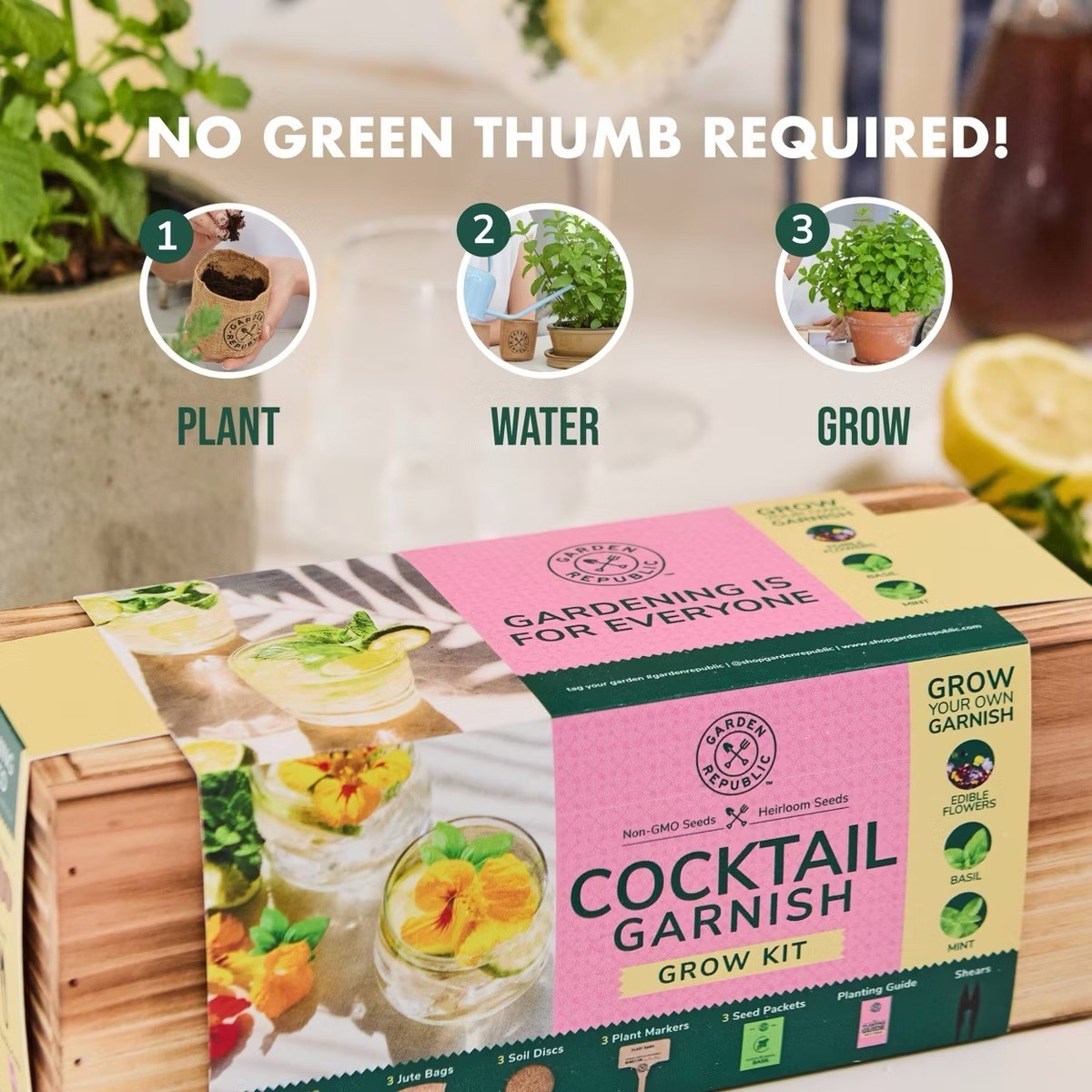 Garden Republic Cocktail Garnish Grow Kit Mint Basil Edible Flowers Seeds