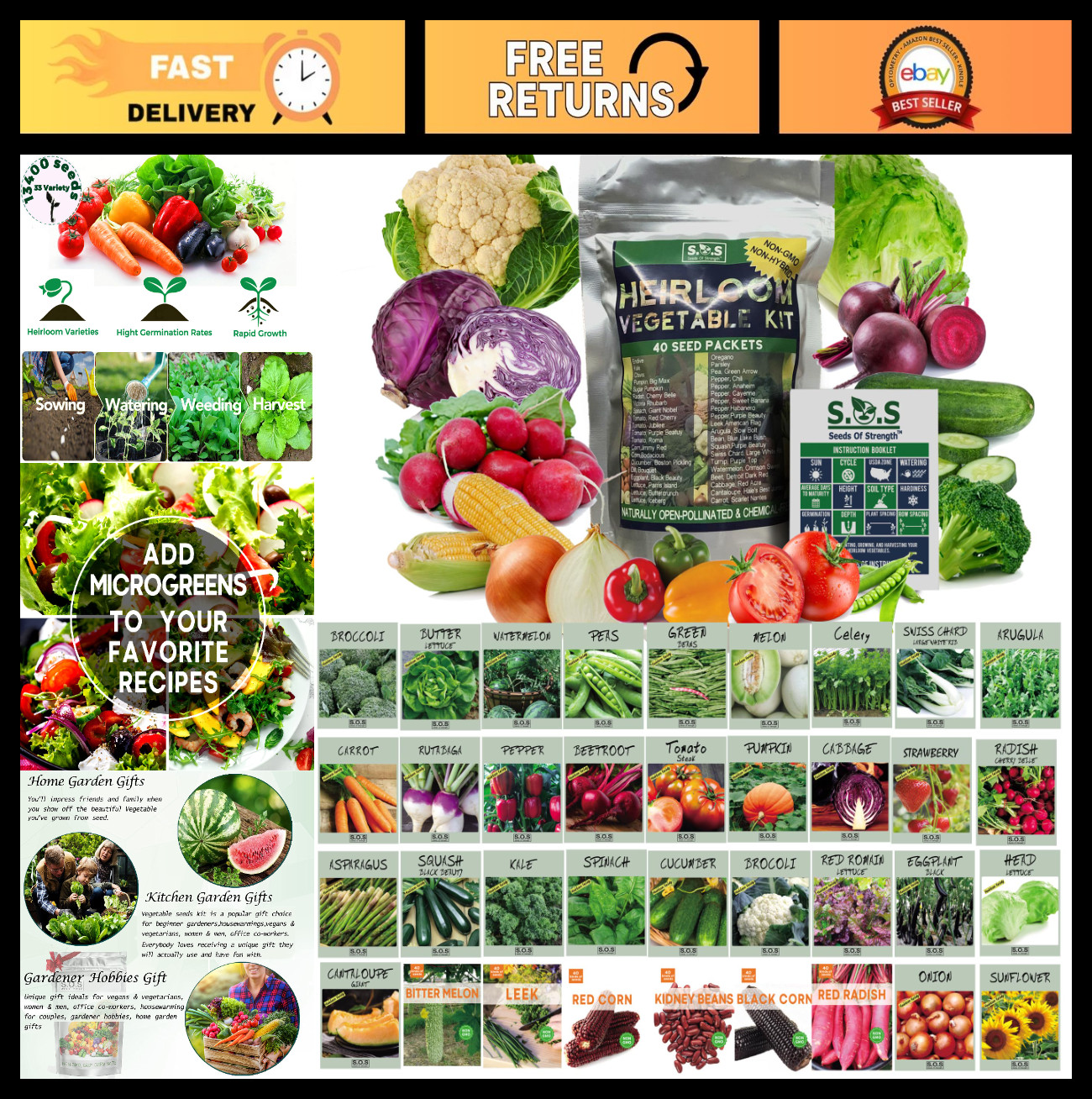Ultimate Seed Starter Kit: 15,000+ Heirloom Seeds, 40 Varieties – Indoor/Outdoor
