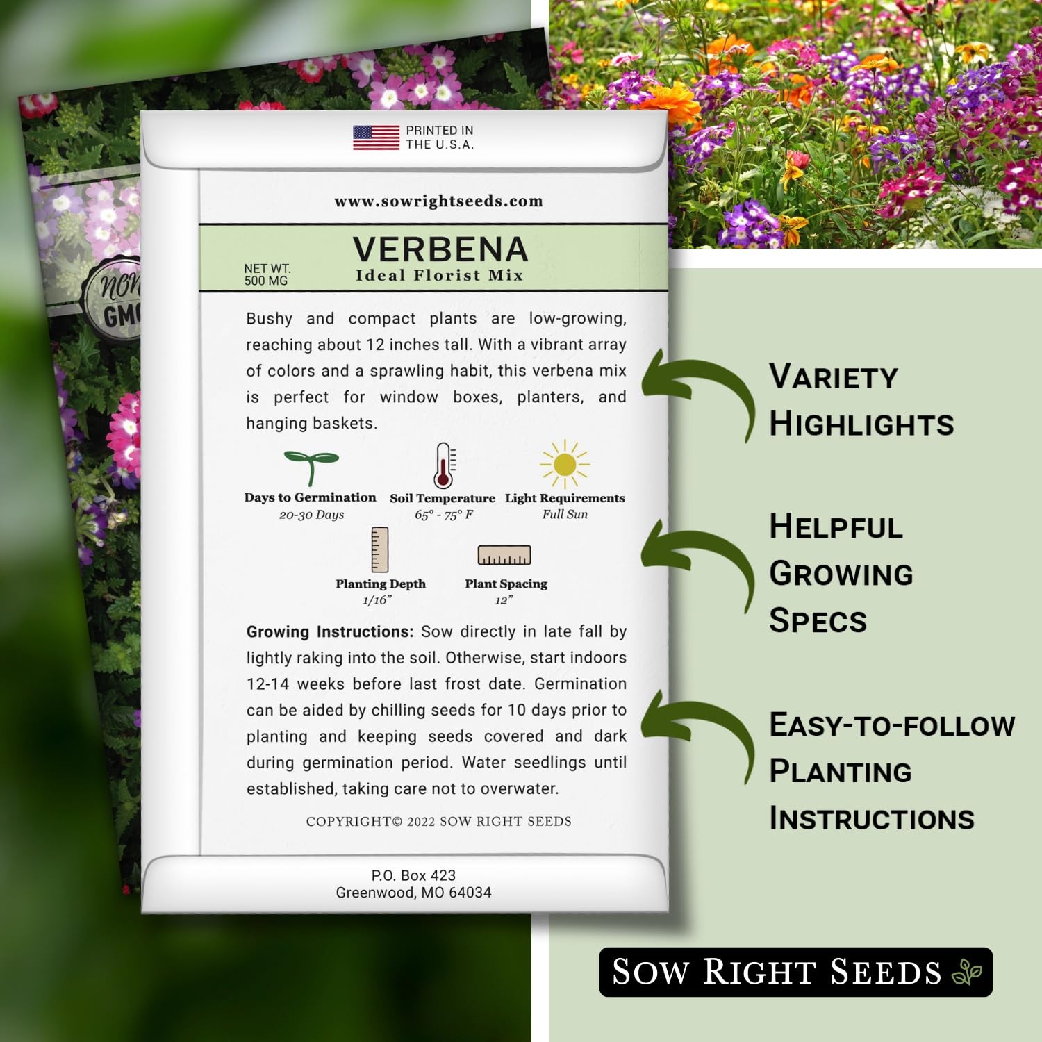 Sow Right Seeds – Ideal Florist Mix Verbena Seeds for Planting – Non-GMO Heir…