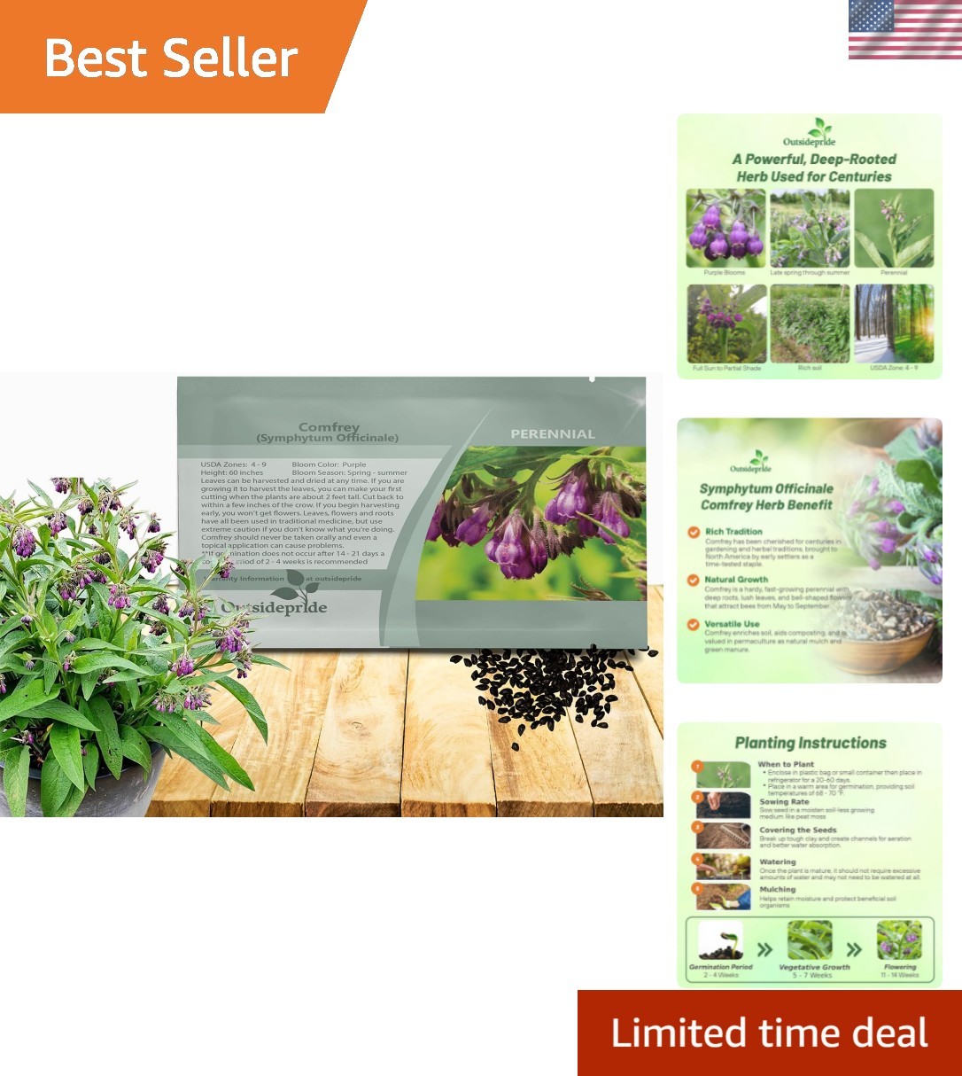 Comfrey Seeds – 100 Pcs. Perennial, Drought-Tolerant & Low Maintenance, Herb …