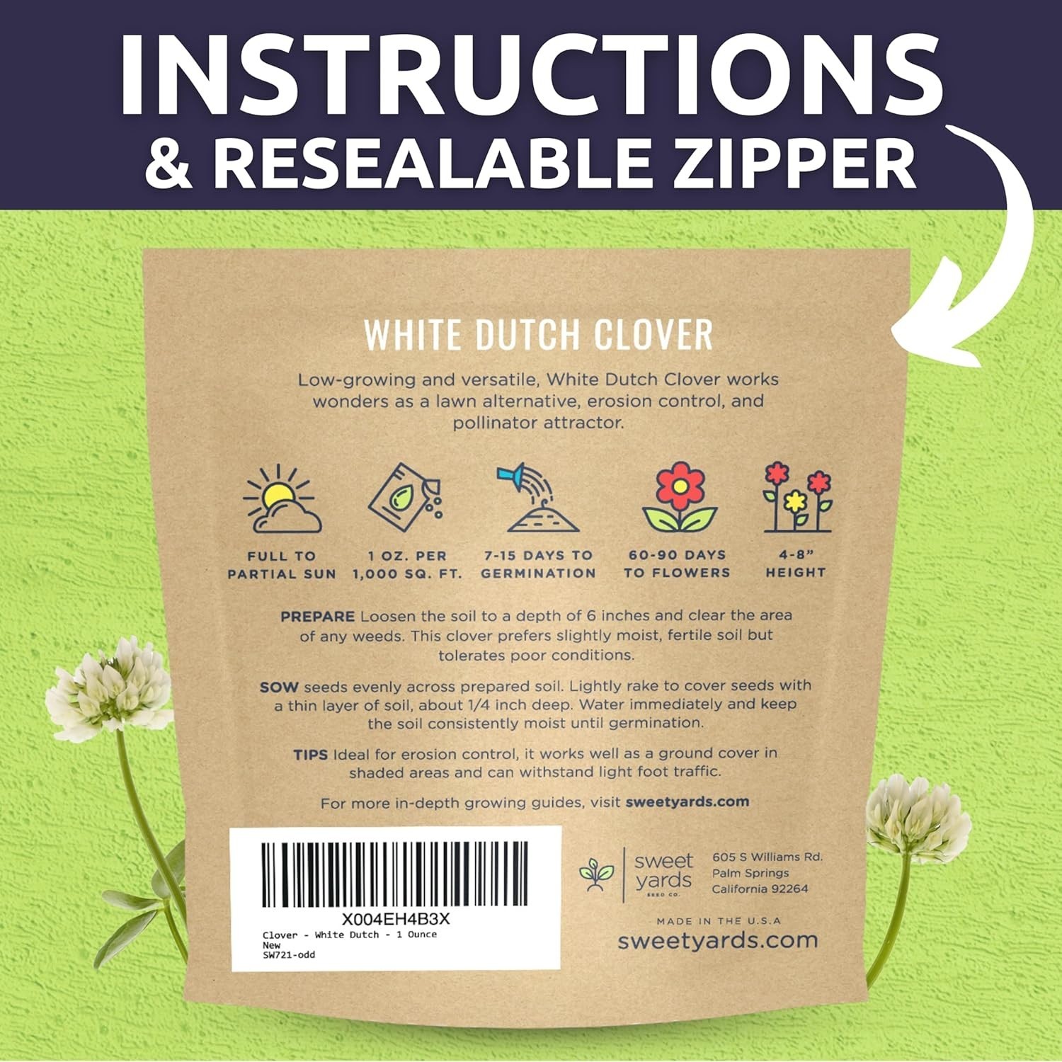 White Dutch Clover Seeds – Large 1 Ounce for Vibrant Gardens (40,000 Seeds)