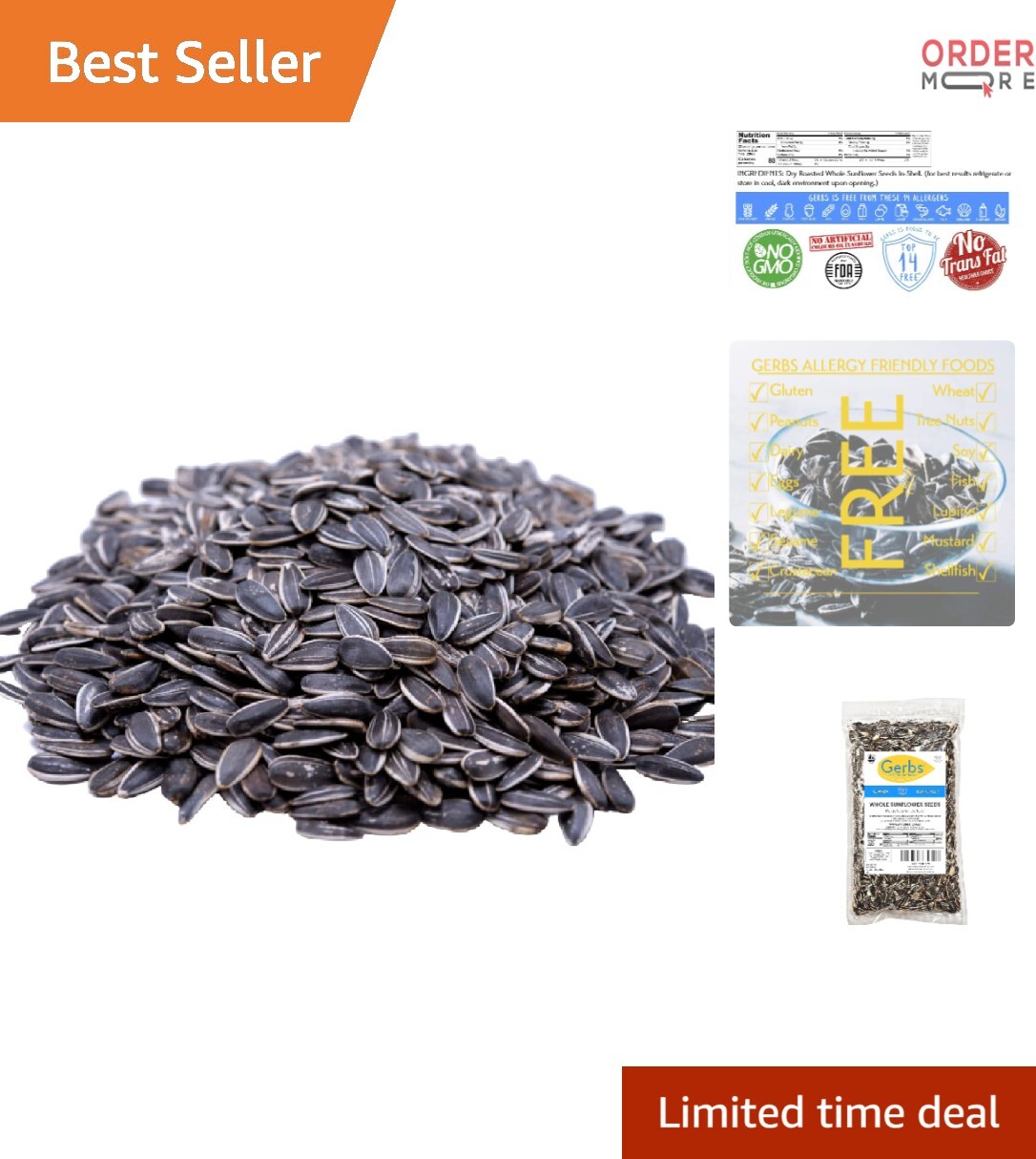 Dry Roasted Unsalted Whole Sunflower Seeds 2LB Non-GMO Allergen Free Healthy