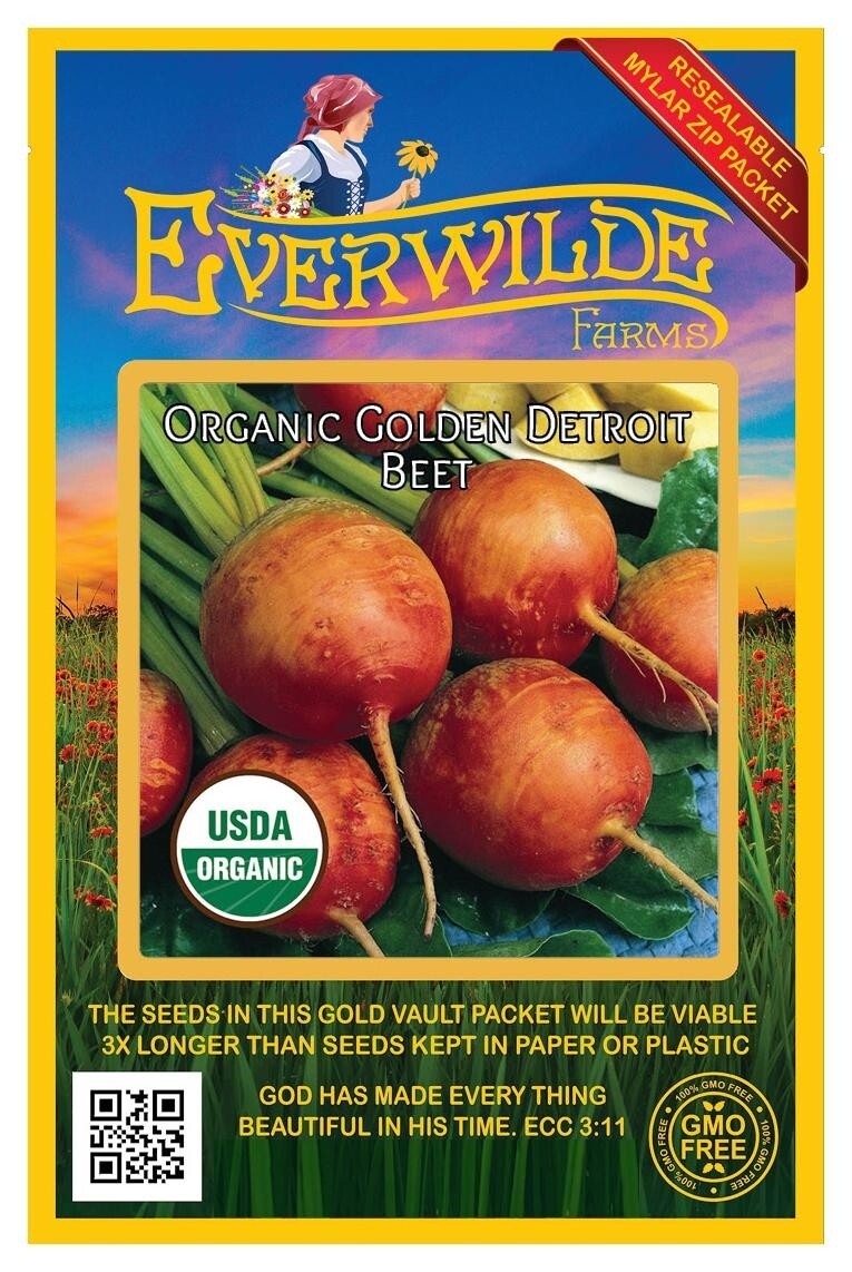 100 Organic Golden Detroit Beet Seeds – Everwilde Farms Mylar Seed Packet