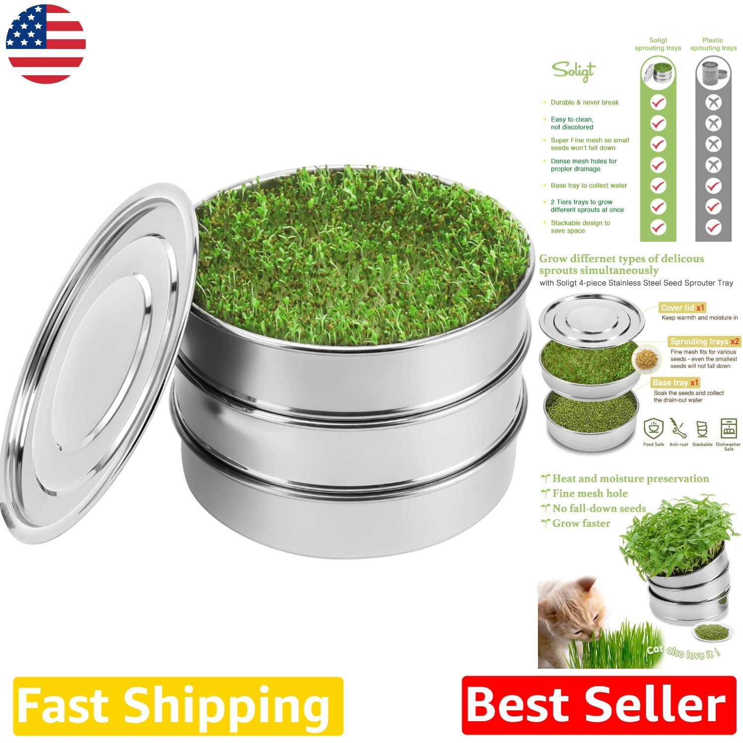 Durable 2-Tier Seed Sprouting Tray – Polished Rust-Resistant Steel Kit