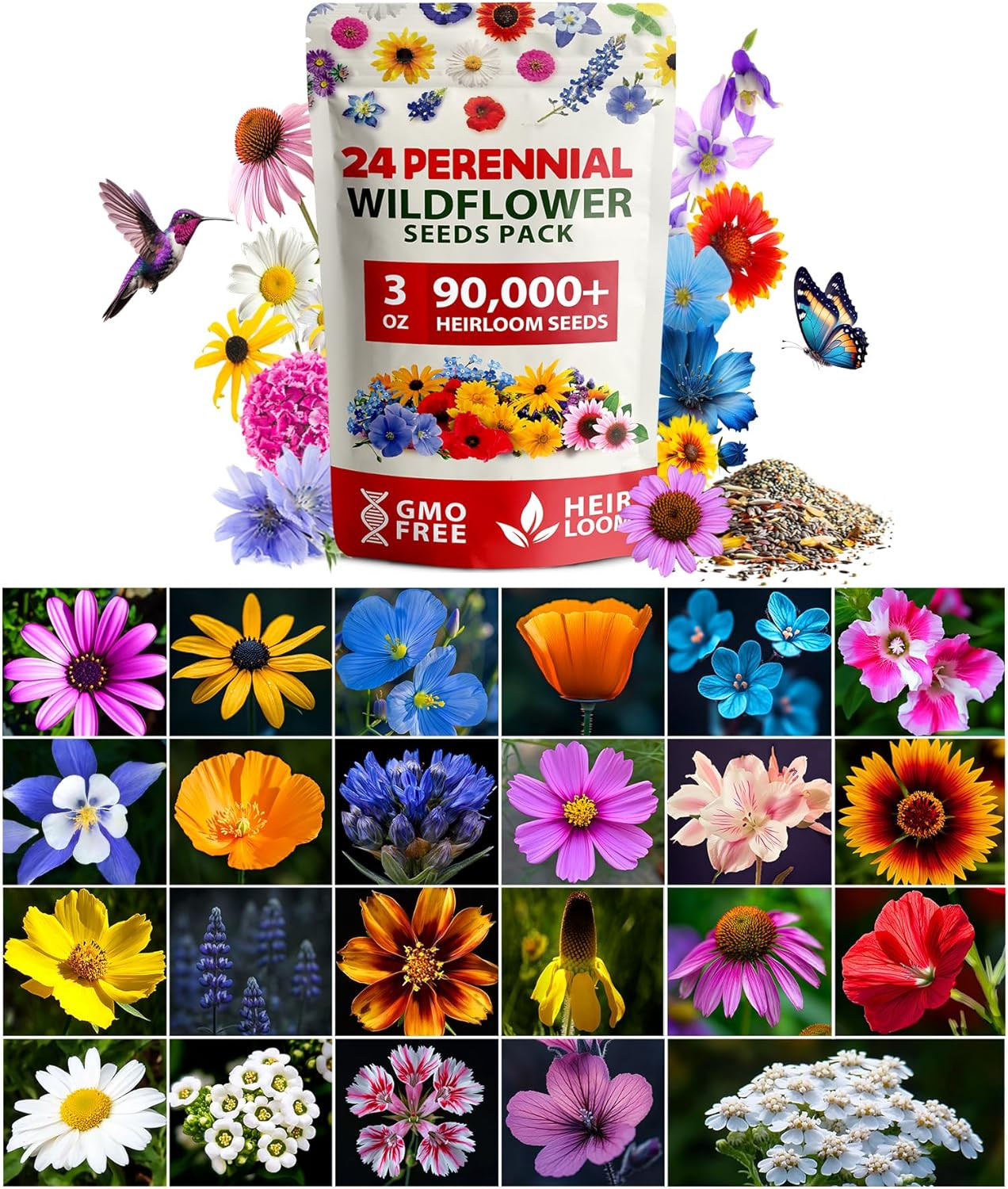 Wildflower Seeds Bulk Mix | 90,000+ Non-Gmo Perennial Flower Seed for Outdoor Pl