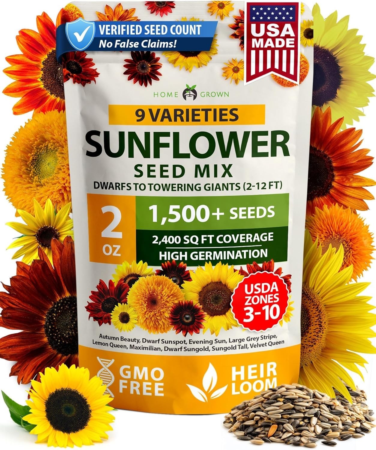 Perfect Garden Gift – 1,500+ Sunflower Seeds, Attracts Pollinators, Easy to Grow
