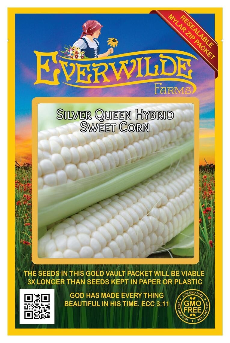 50 Silver Queen Hybrid White Sweet Corn Seeds – Everwilde Farms Mylar Packet