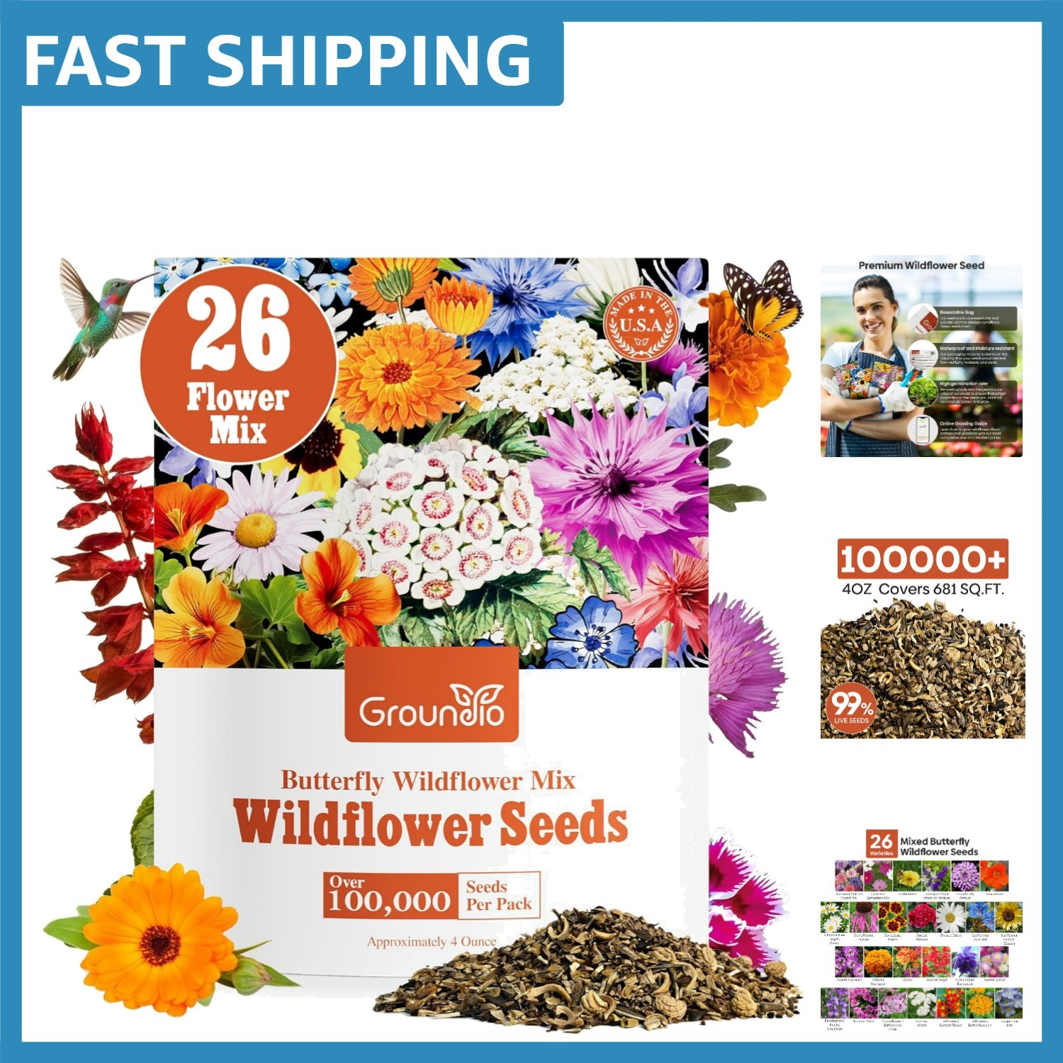 Vibrant 26 Varieties Wildflower Seed Mix – 4 Oz for Pollinator-Friendly Gardens