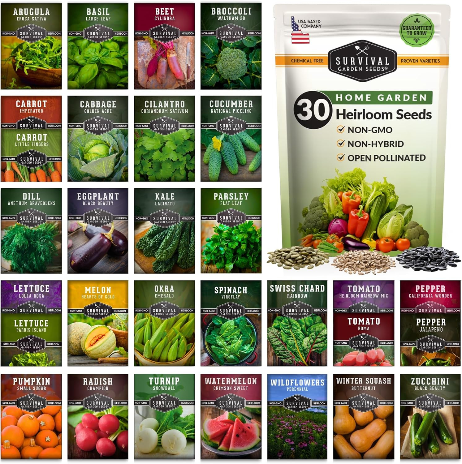 Home Garden – 30 Variety Heirloom Seed Vault (18,500+) | Non-Gmo Vegetable, Herb