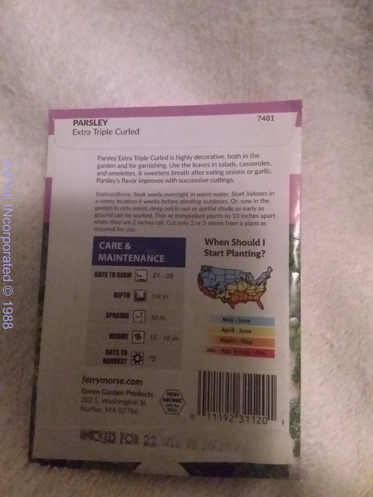 Parsley 1G Herb Seeds NON-GMO – Ferry Morse 75 days to harvest 12/22