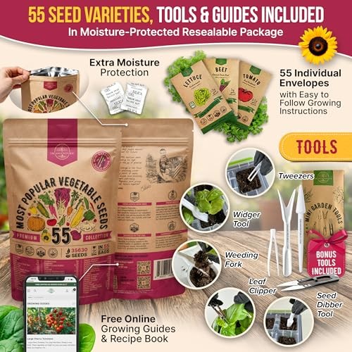 55 Vegetable Seeds Variety Pack – 35,600+ Non 55 Most Popular Vegetable Seeds