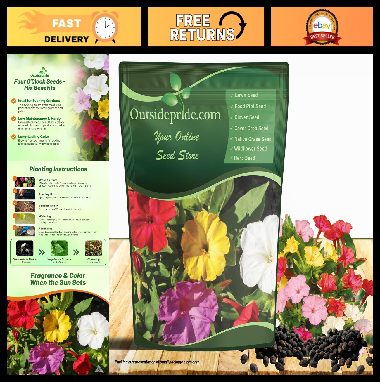 Mixed Four O’clock Flower Seeds – 1/4 lb Perennial, Fragrant Trumpet Blooms, Dee