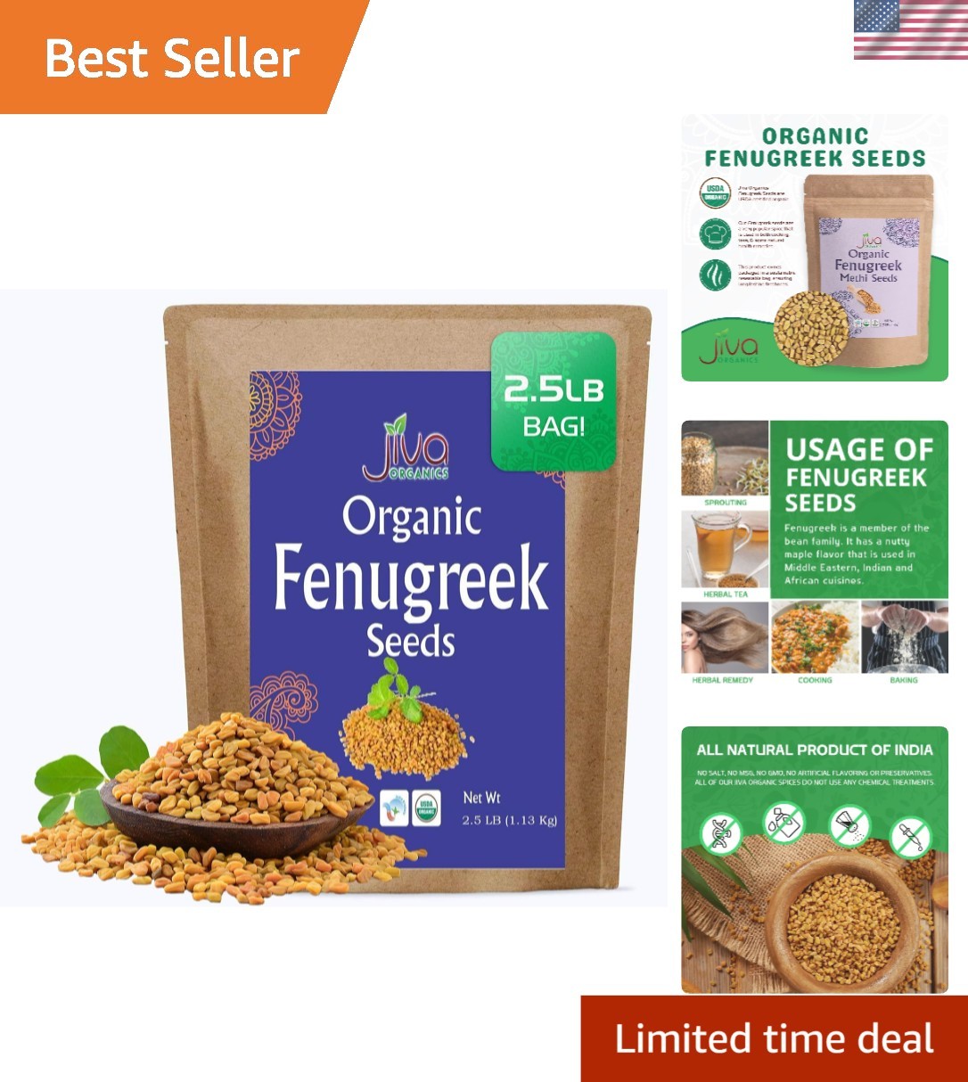 Bulk 2.5 LB Organic Fenugreek Seeds – Non-Irradiated, Gluten-Free Flavor Booster
